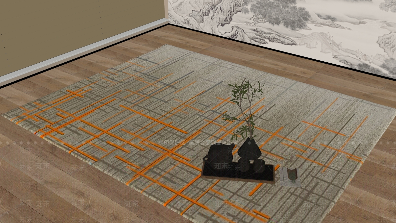 新中式地毯SU模型下载【ID:1184550345】