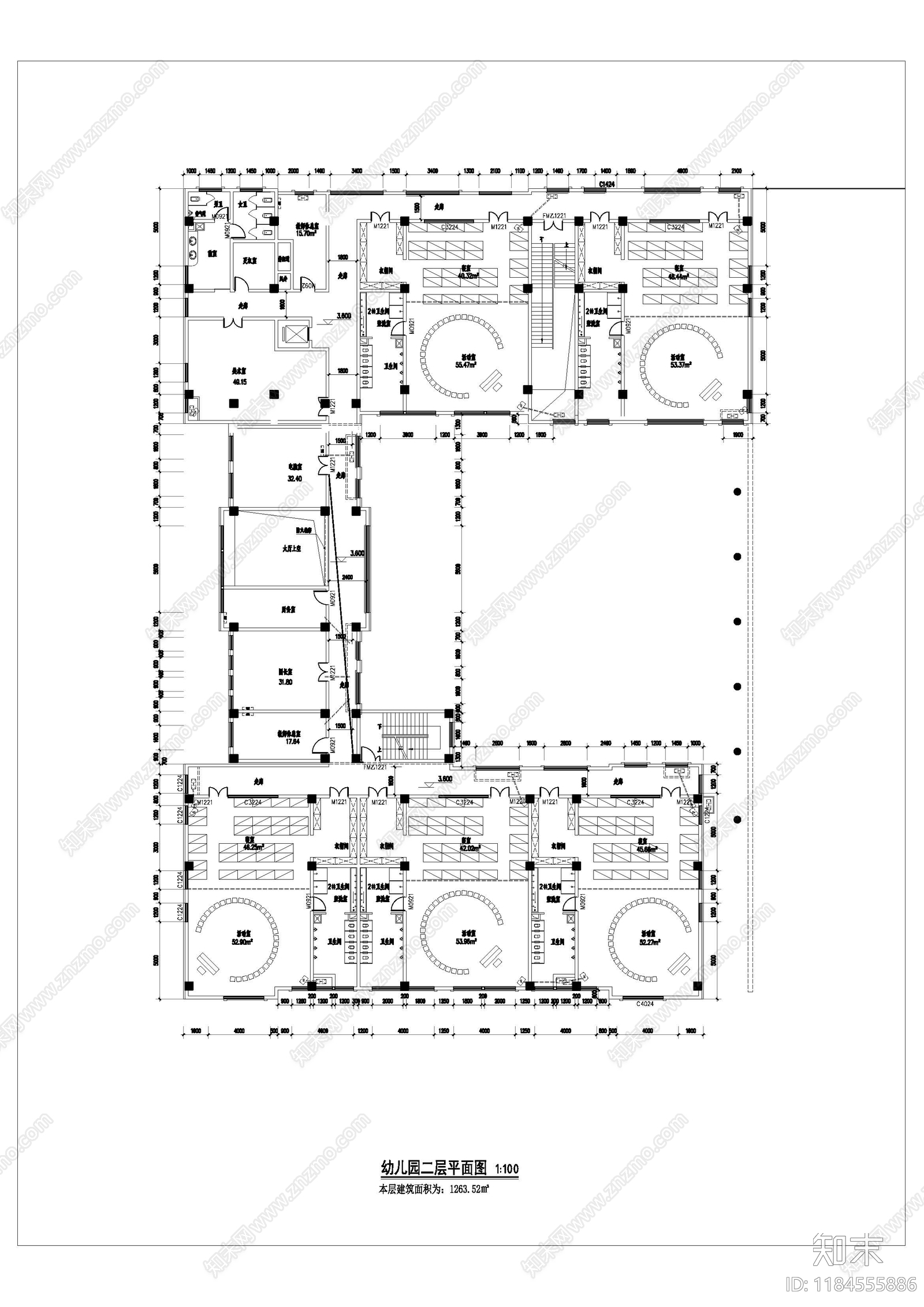 现代幼儿园建筑cad施工图下载【ID:1184555886】