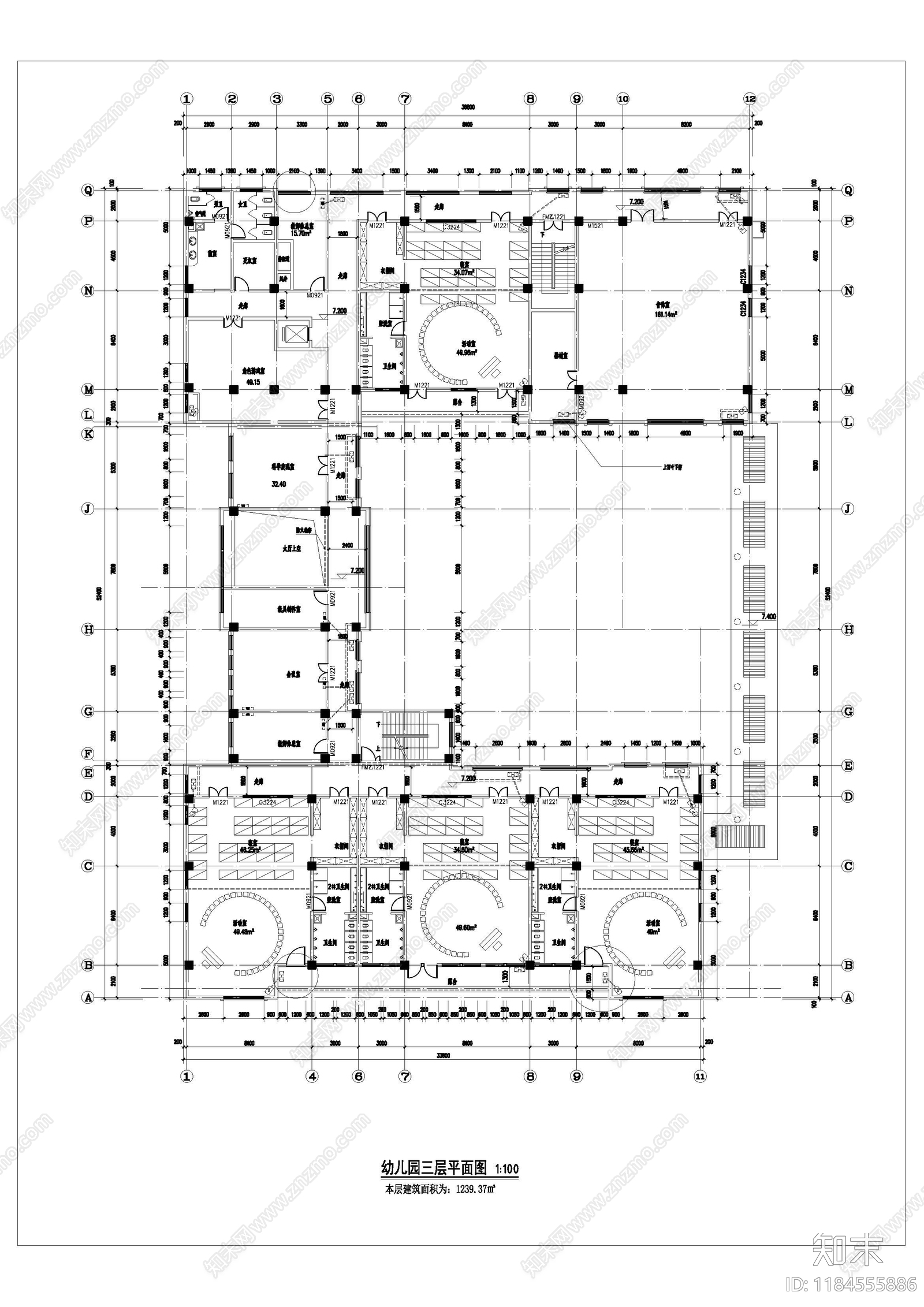 现代幼儿园建筑cad施工图下载【ID:1184555886】