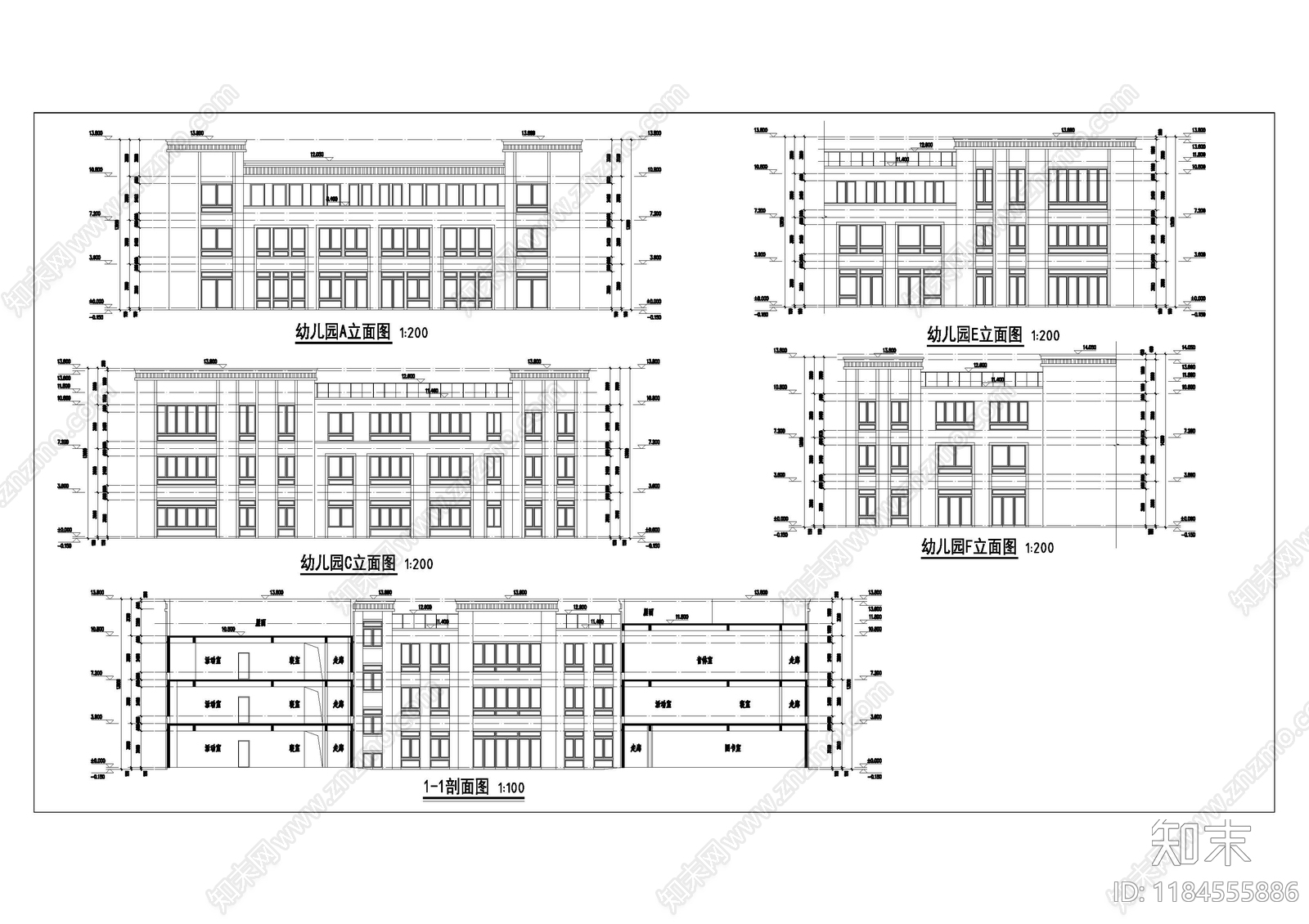 现代幼儿园建筑cad施工图下载【ID:1184555886】