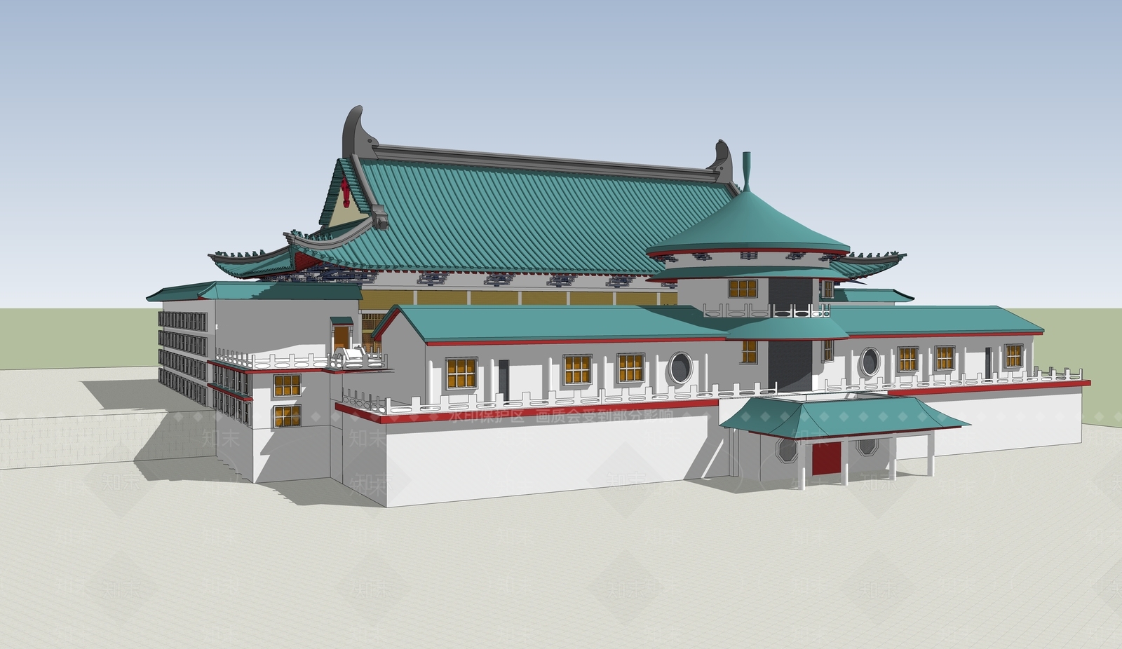中式古建筑SU模型下载【ID:1184556036】