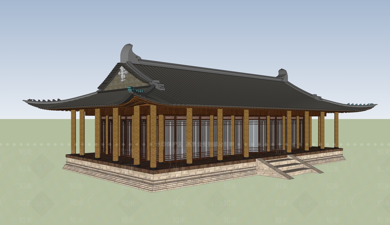 中式古建筑SU模型下载【ID:1184556189】