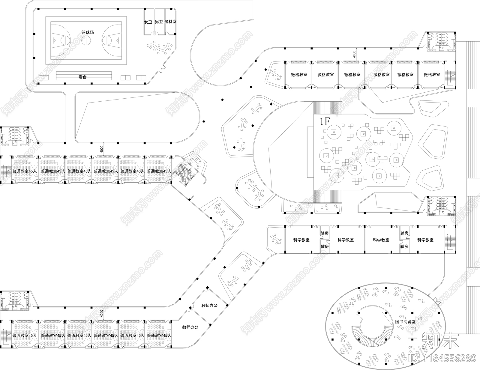 现代学校建筑cad施工图下载【ID:1184556289】