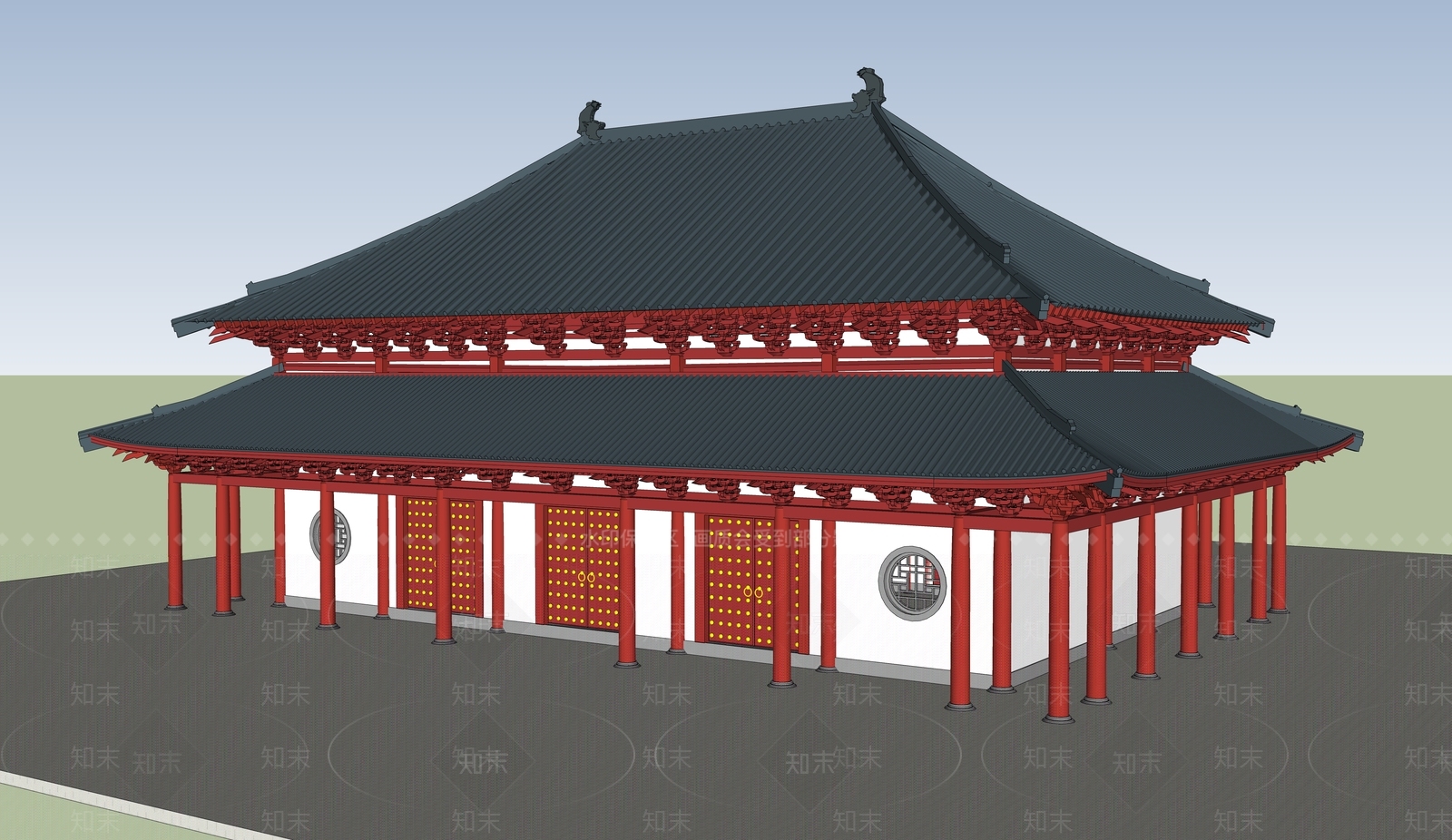 中式古建筑SU模型下载【ID:1184556388】