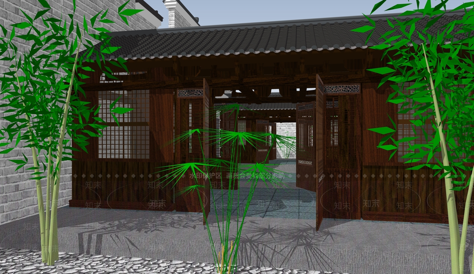 中式古建筑SU模型下载【ID:1184557101】