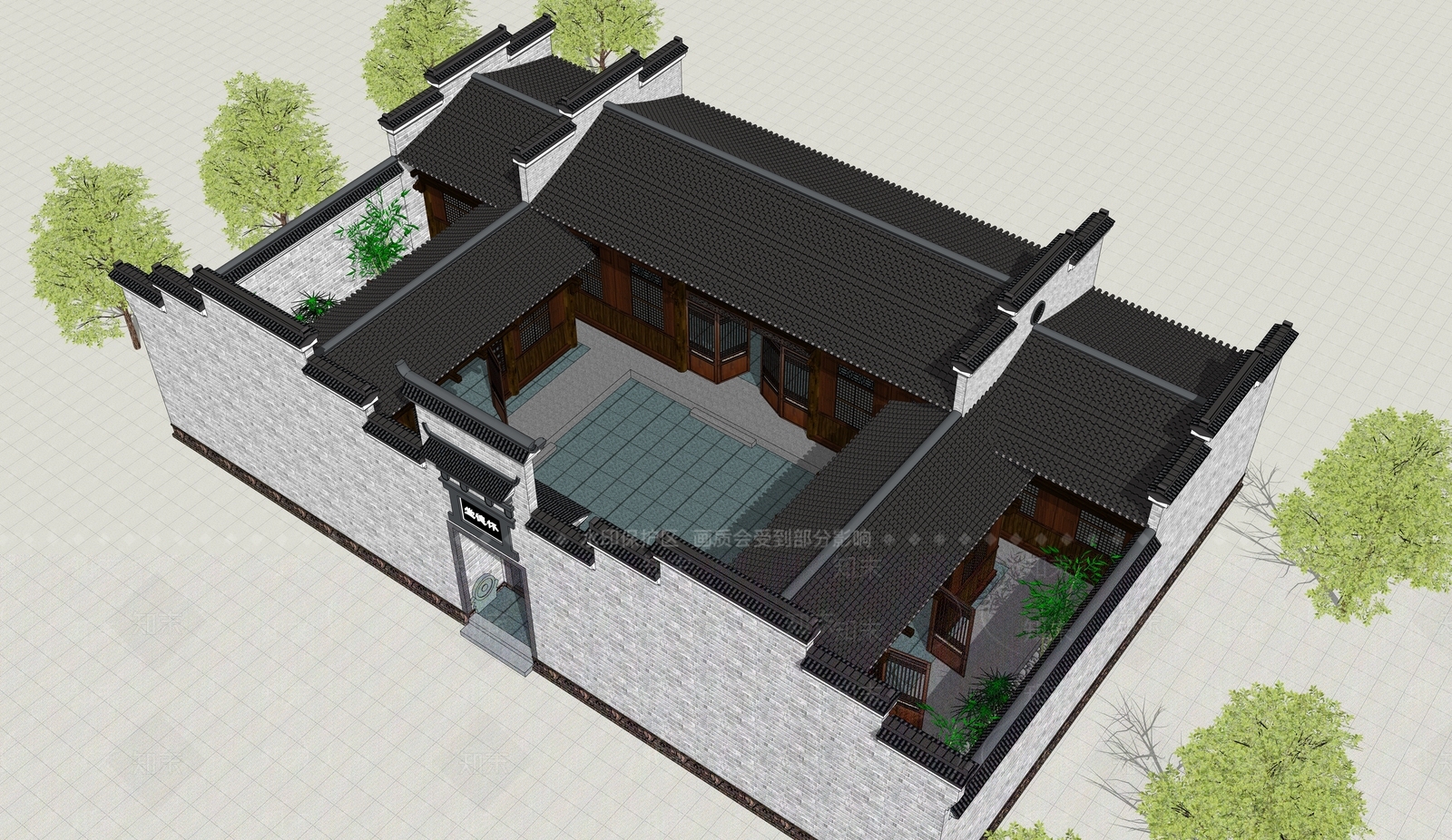 中式古建筑SU模型下载【ID:1184557101】