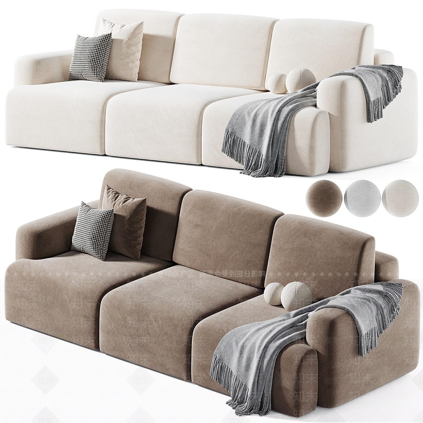 中古奶油多人沙发3D模型下载【ID:1184557009】