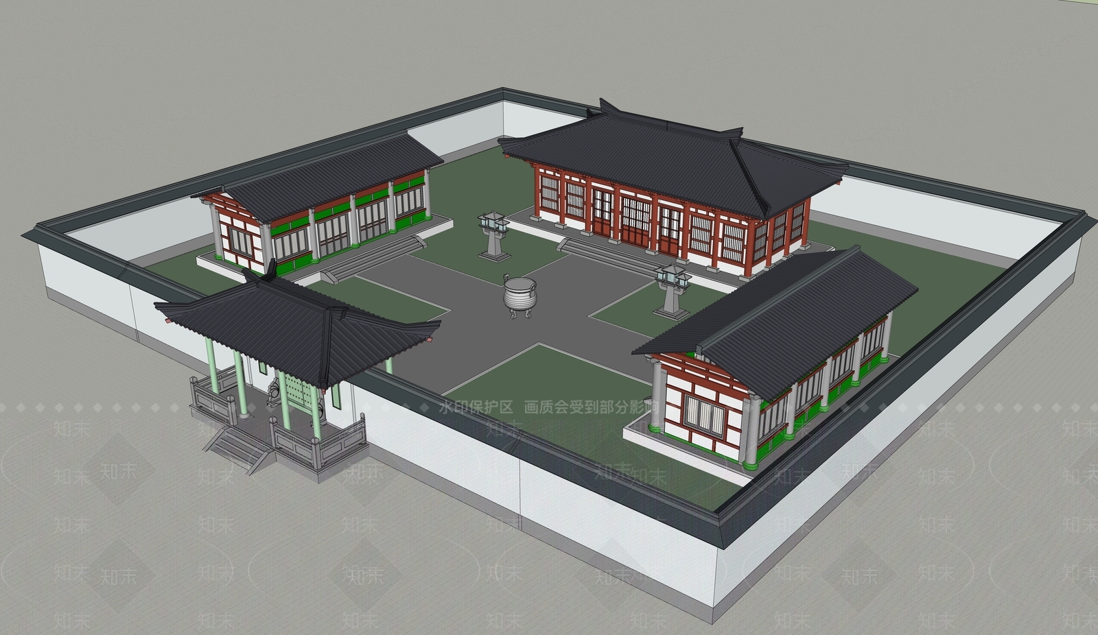 中式古建筑SU模型下载【ID:1184557245】