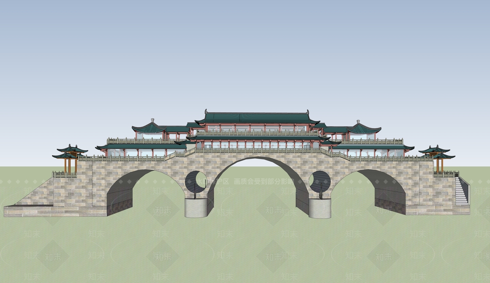 中式景观桥SU模型下载【ID:1184558318】