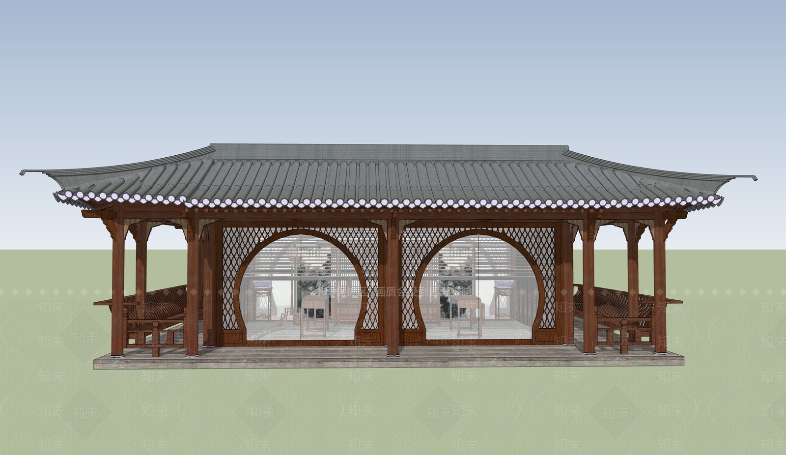 中式古建筑SU模型下载【ID:1184558578】