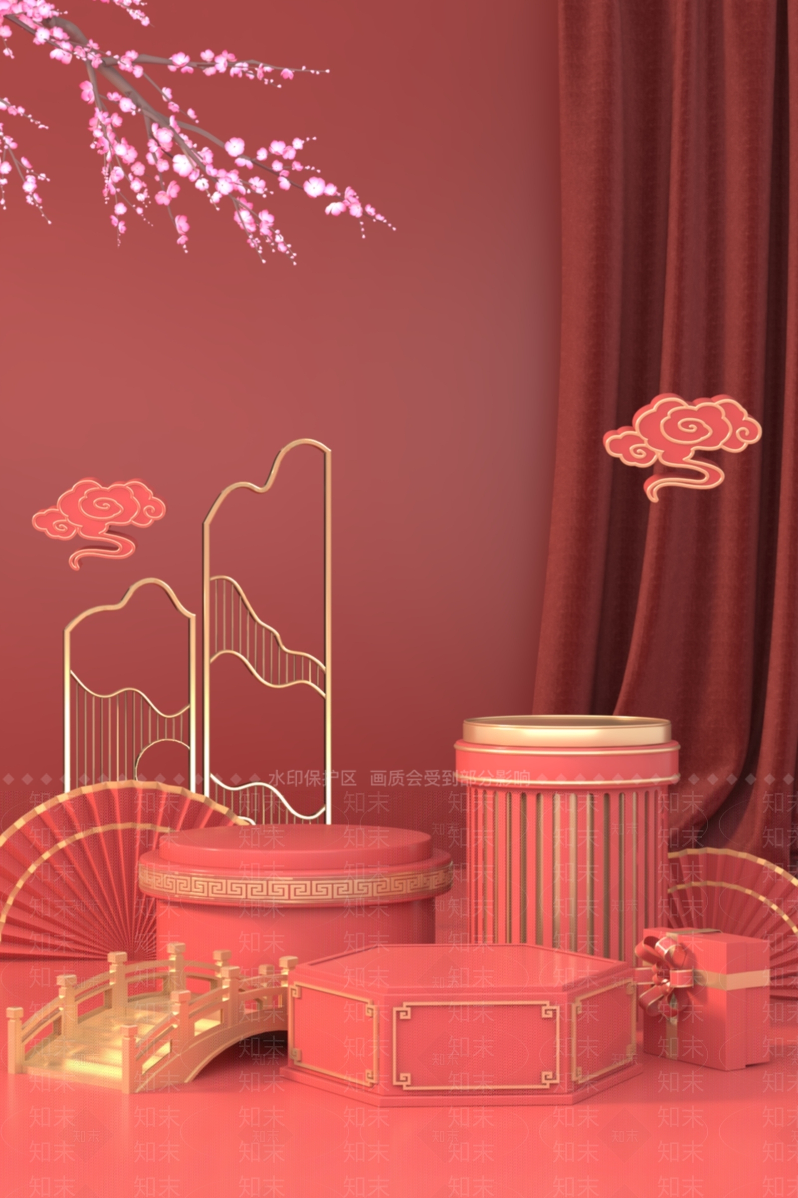 现代新中式美陈3D模型下载【ID:1184565944】