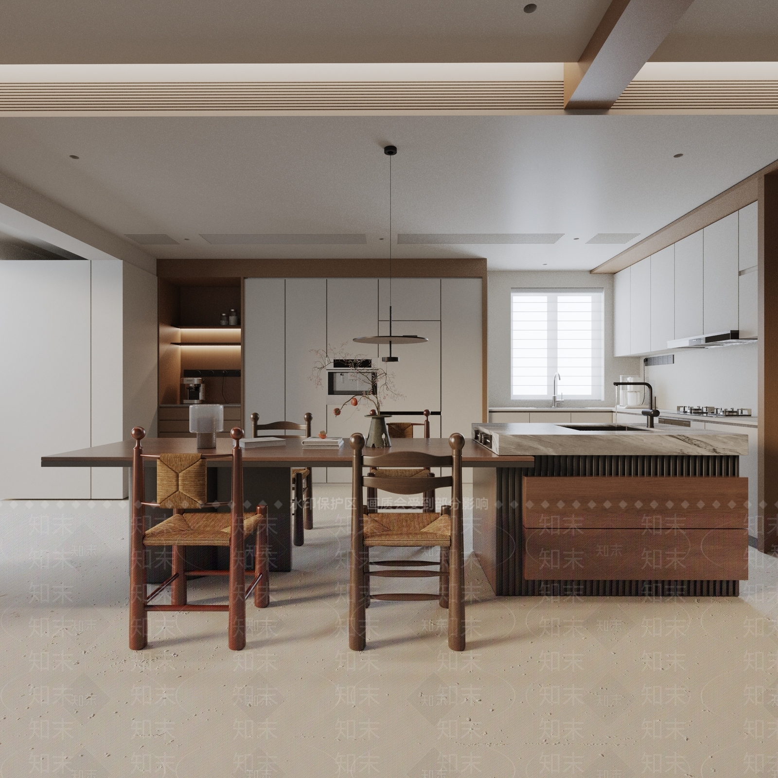 嵌入式餐边柜封闭式厨房3D模型下载【ID:1227532822】