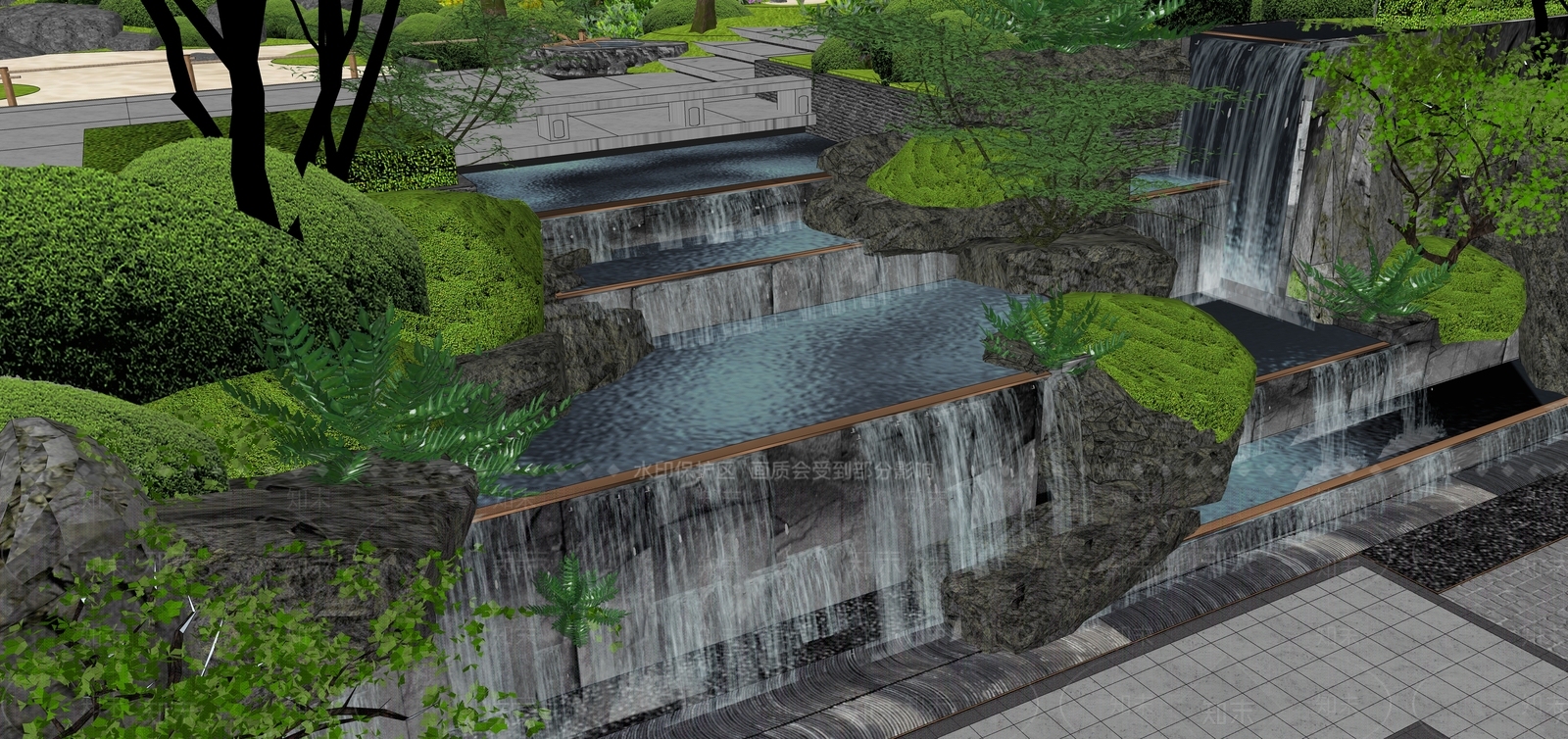 现代滨水景观SU模型下载【ID:1184573630】