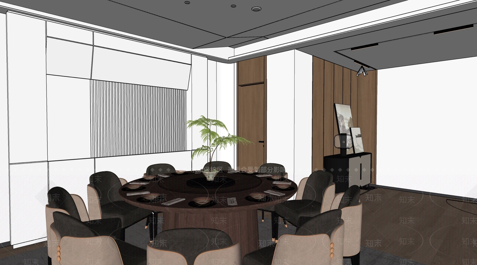 新中式中式中餐厅SU模型下载【ID:1184575729】