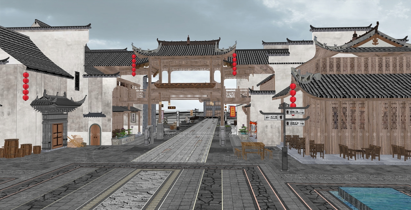 中式商业街SU模型下载【ID:1184580062】