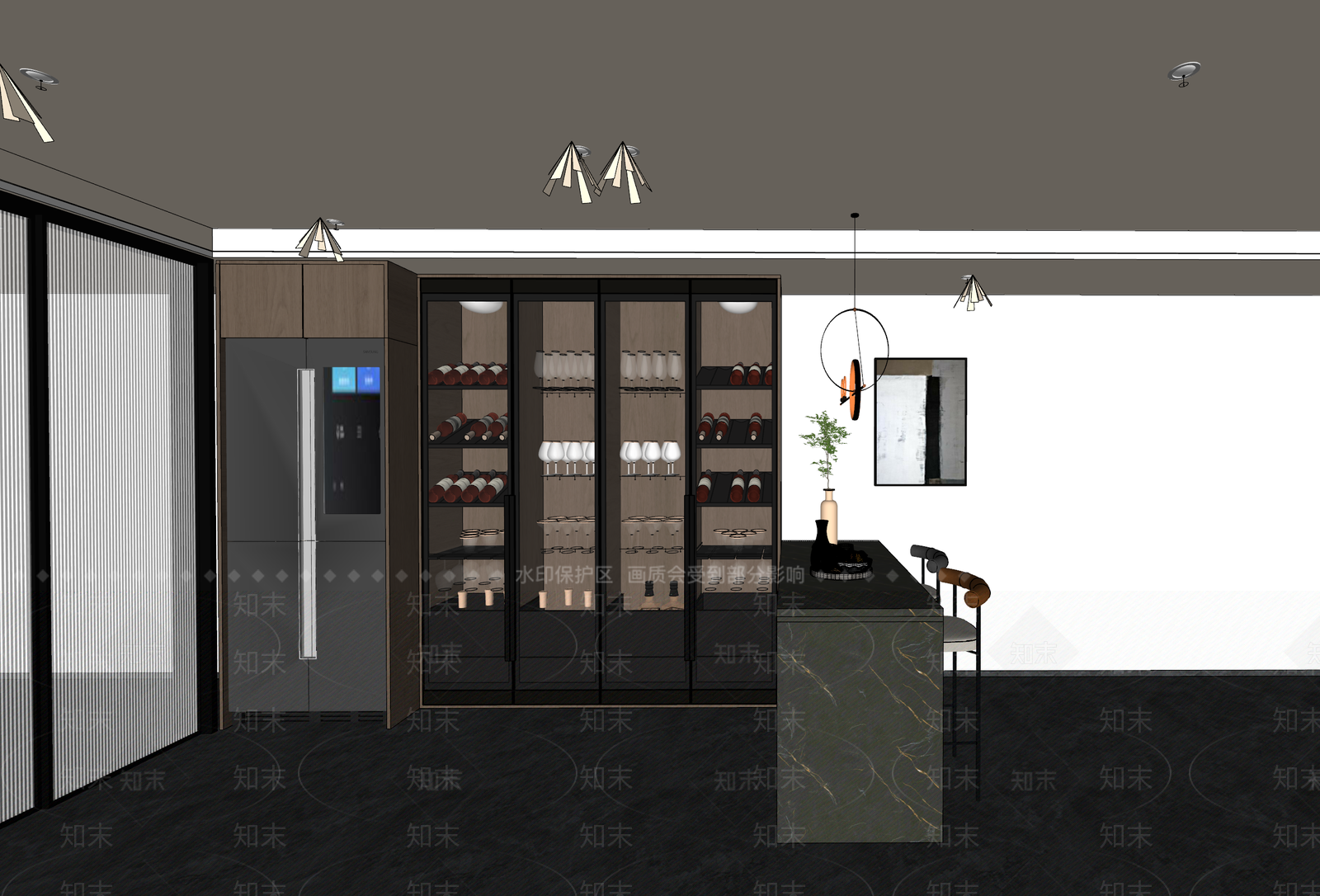 现代意式酒柜SU模型下载【ID:1184586767】