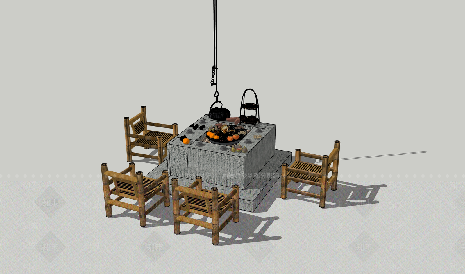 新中式现代户外桌椅SU模型下载【ID:1184590298】