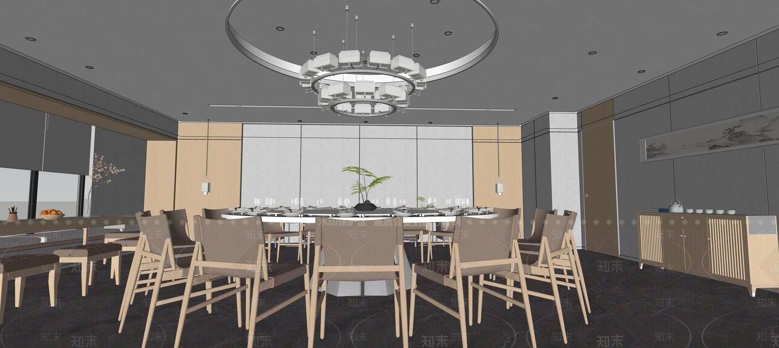 新中式包厢SU模型下载【ID:1184594030】