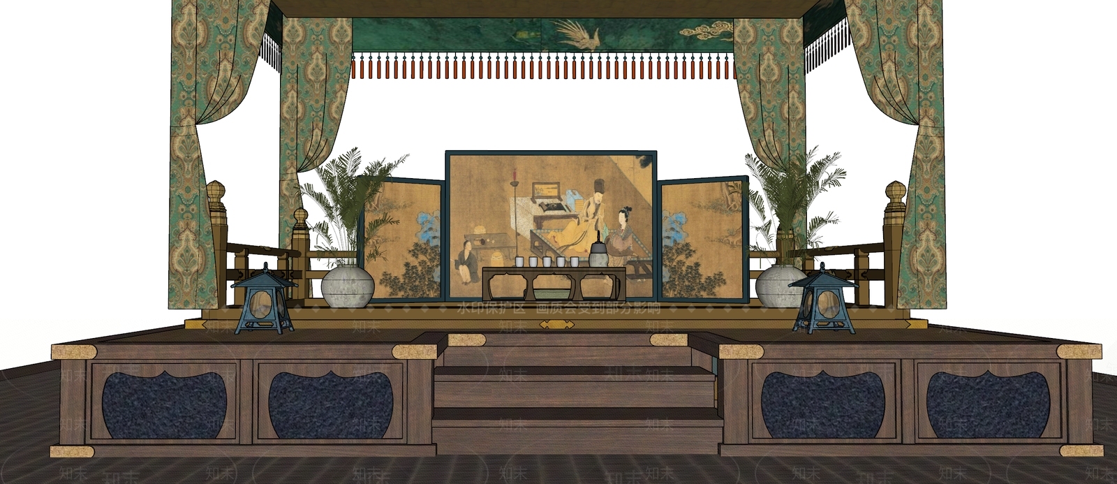 中式新中式美陈SU模型下载【ID:1184596510】