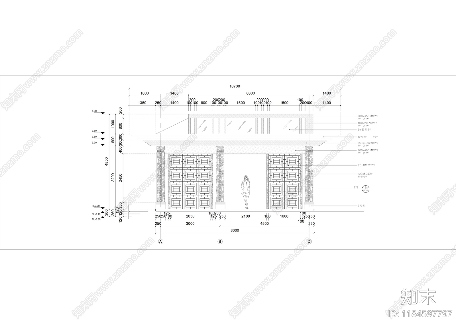 新中式廊架cad施工图下载【ID:1184597797】