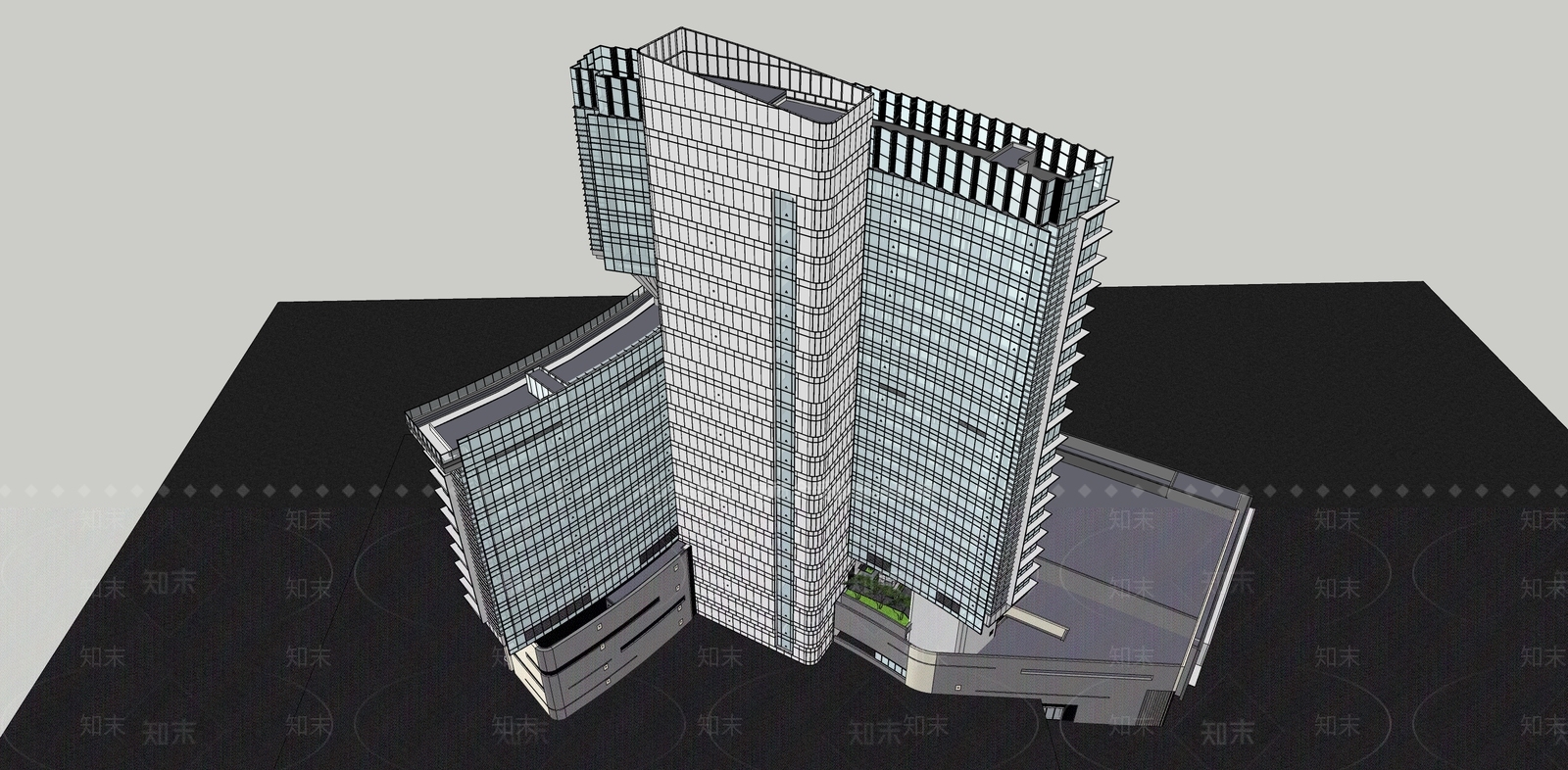 简约现代酒店建筑SU模型下载【ID:1184599947】