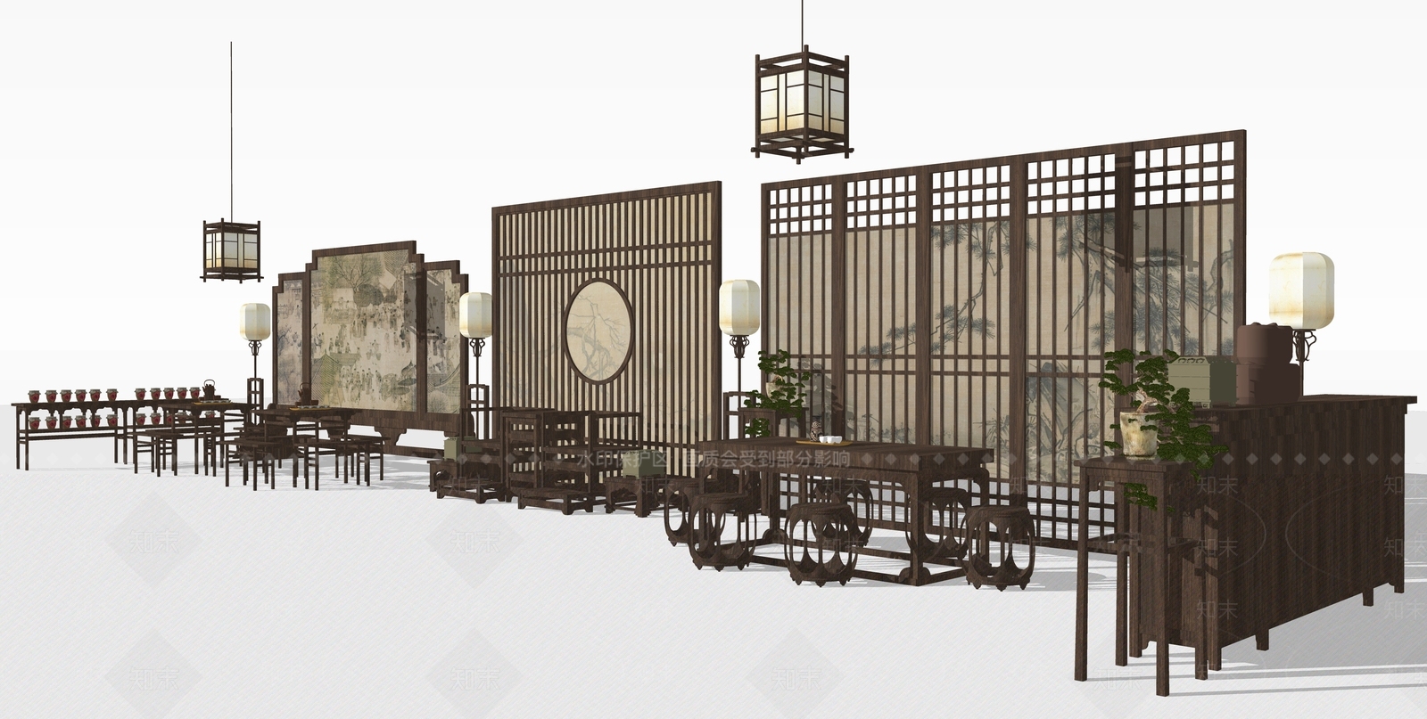 新中式中式家具展厅SU模型下载【ID:1184601552】