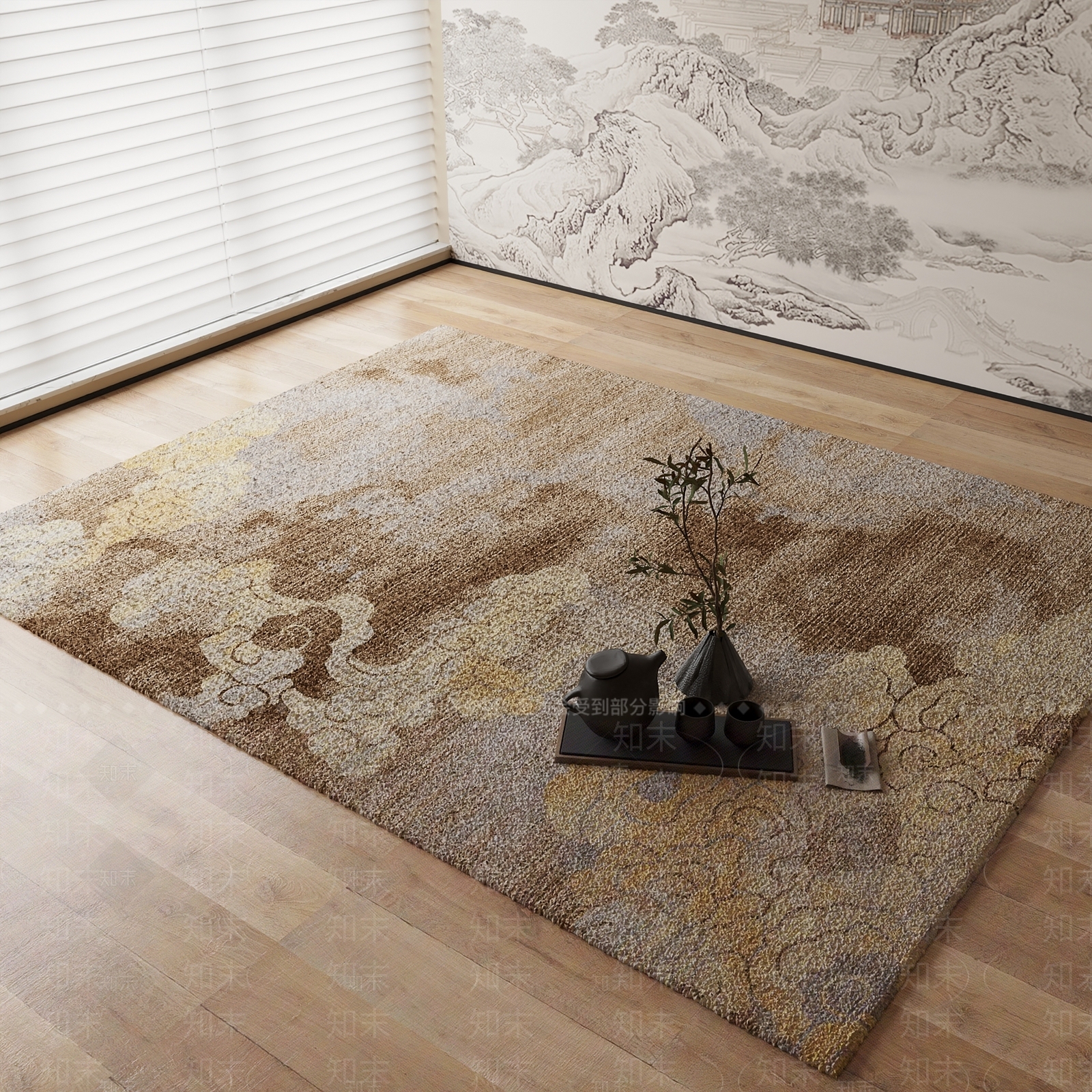 新中式地毯3D模型下载【ID:1184602236】
