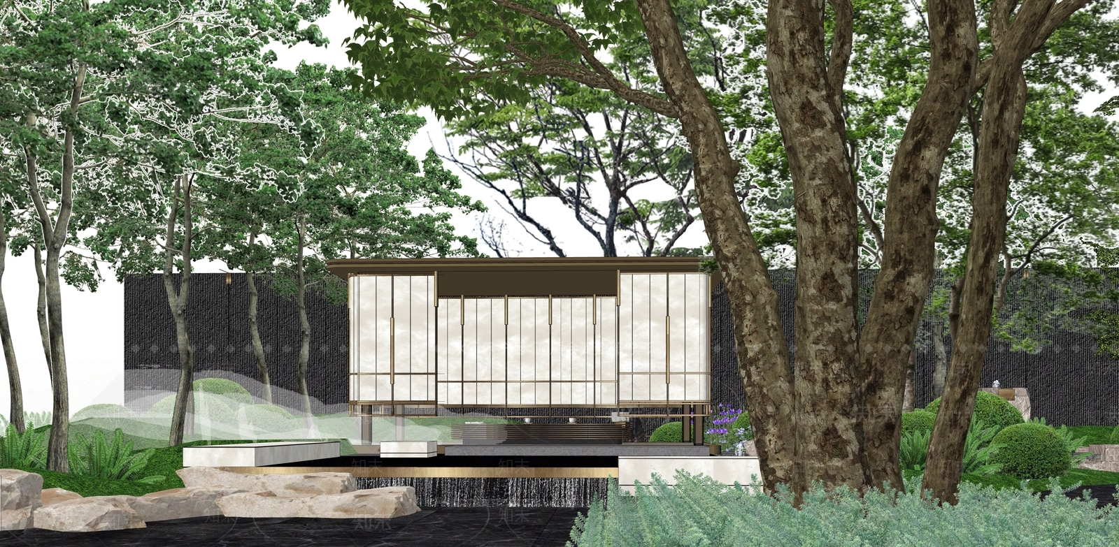 现代新中式小公建SU模型下载【ID:1184603676】