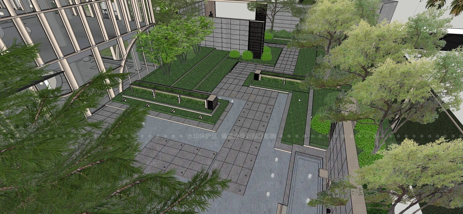 现代屋顶花园SU模型下载【ID:1184610132】