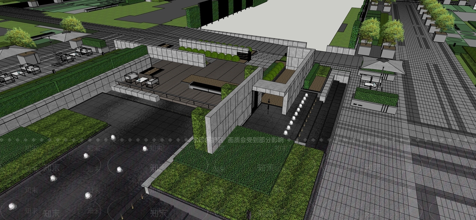 现代小区景观SU模型下载【ID:1184610196】