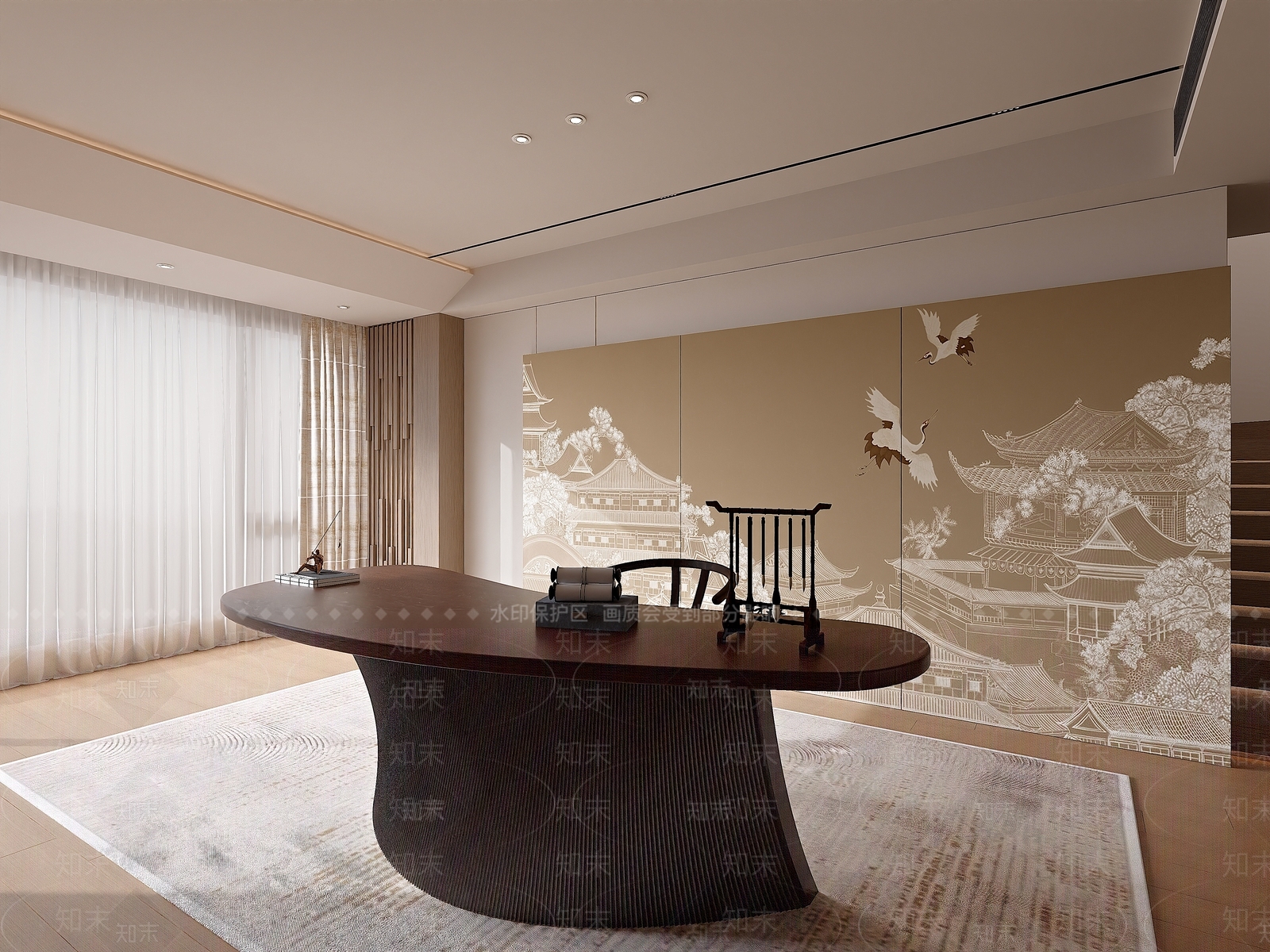 新中式侘寂书桌3D模型下载【ID:1184610676】