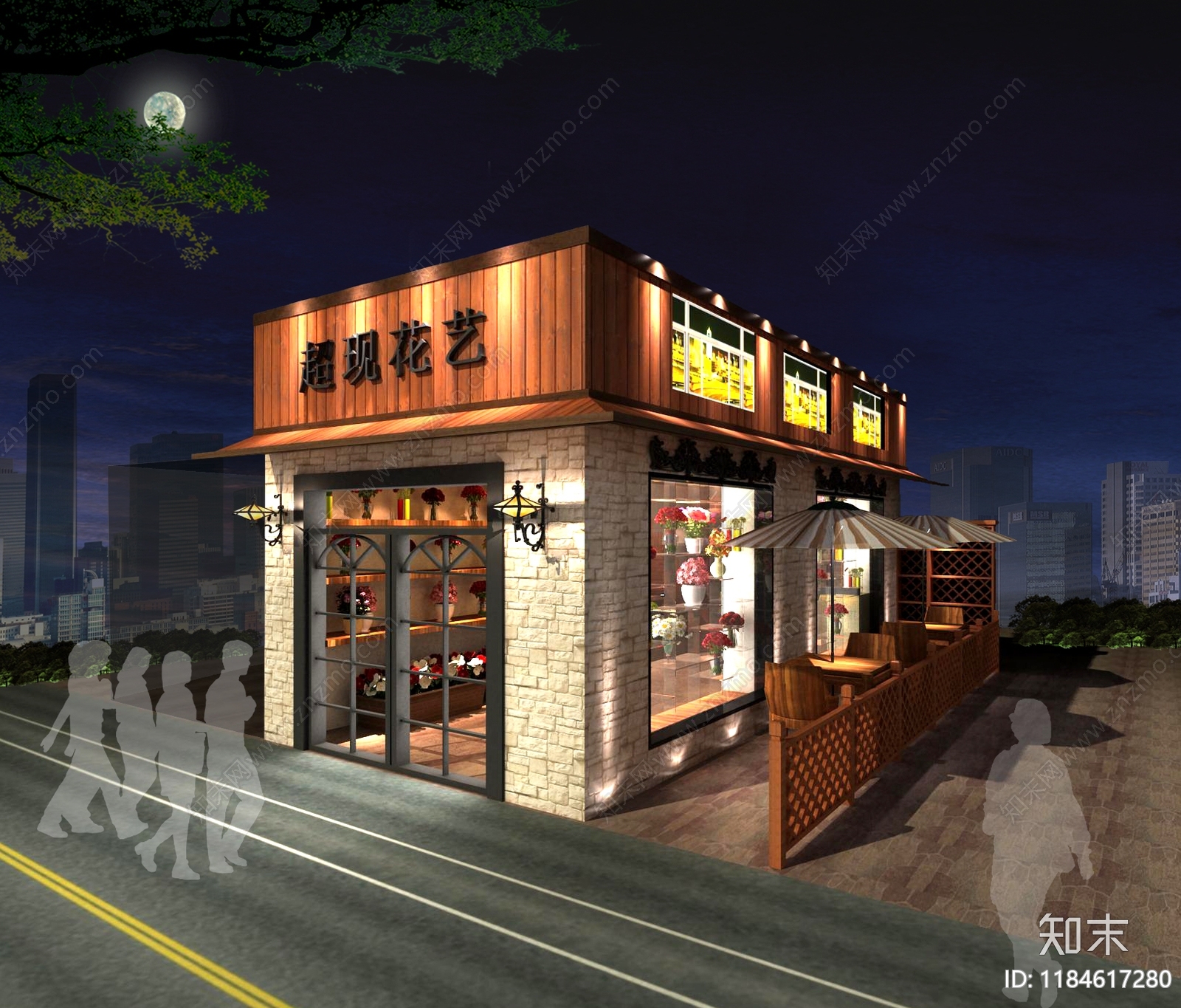 现代原木花店3D模型下载【ID:1184617280】