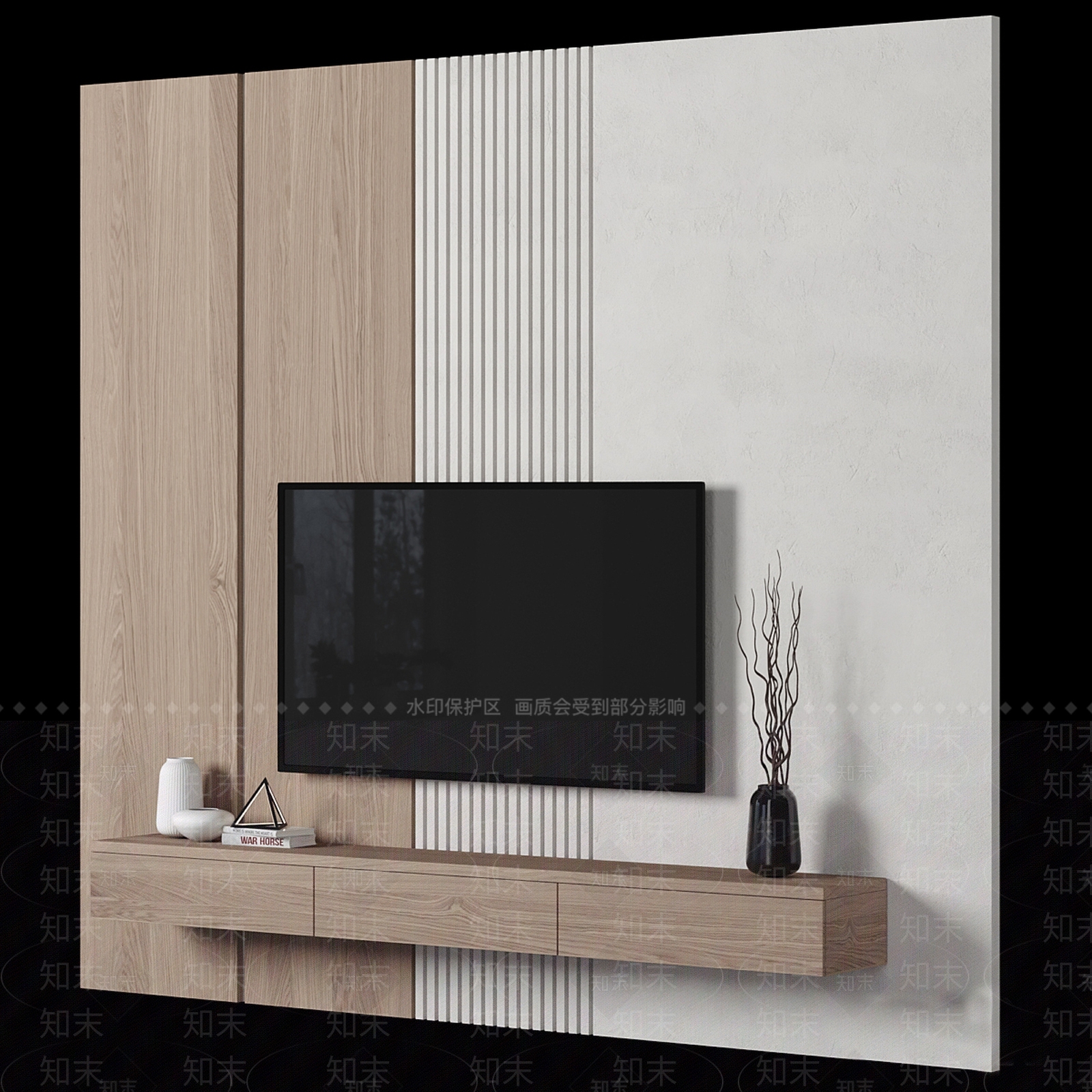现代新中式背景墙SU模型下载【ID:1184619024】