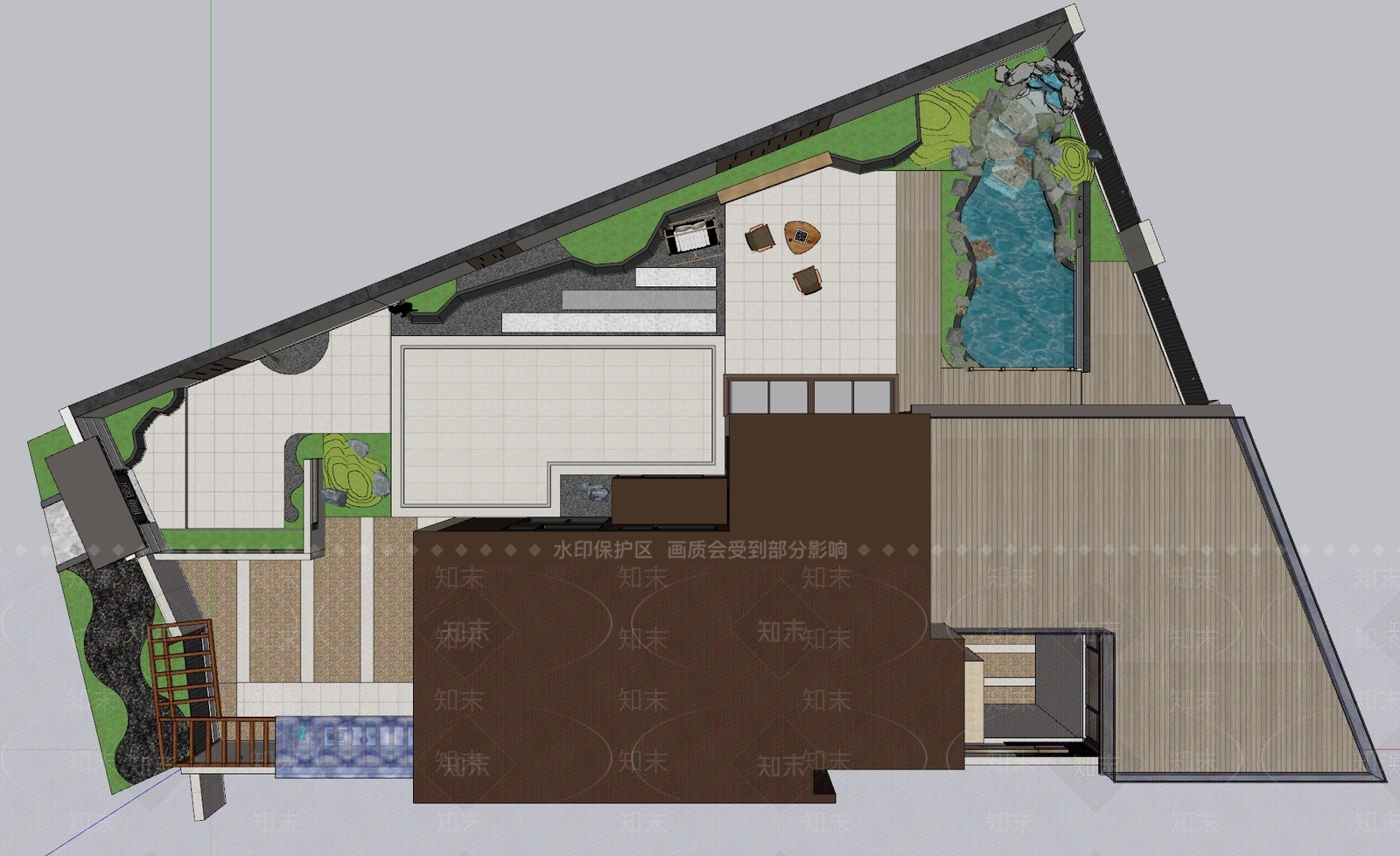 现代别墅庭院SU模型下载【ID:1184620467】