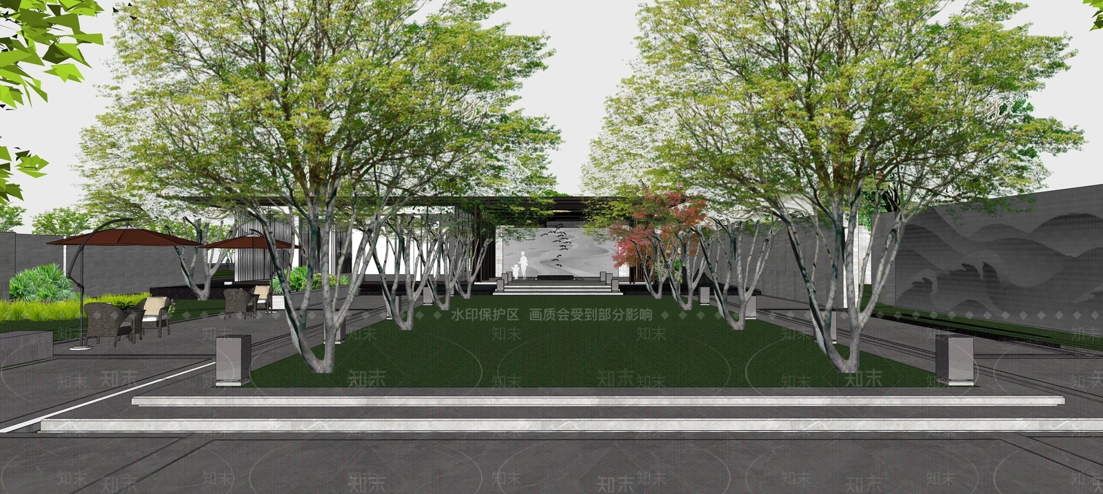 现代新中式商业景观SU模型下载【ID:1184627064】