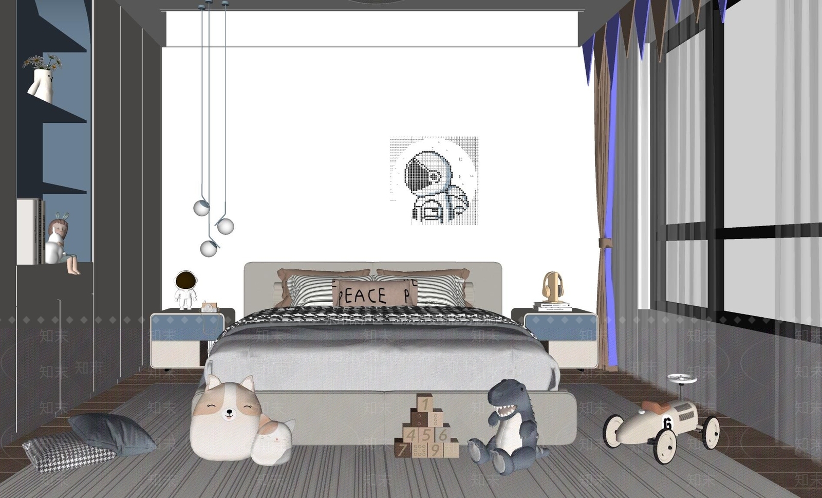 现代奶油通用儿童房SU模型下载【ID:1184638220】