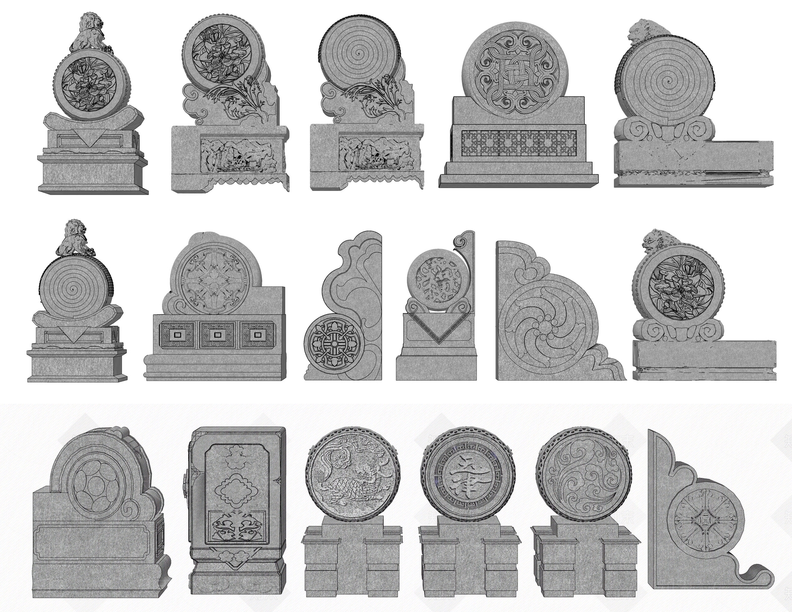 中式抱鼓石SU模型下载【ID:1184649511】