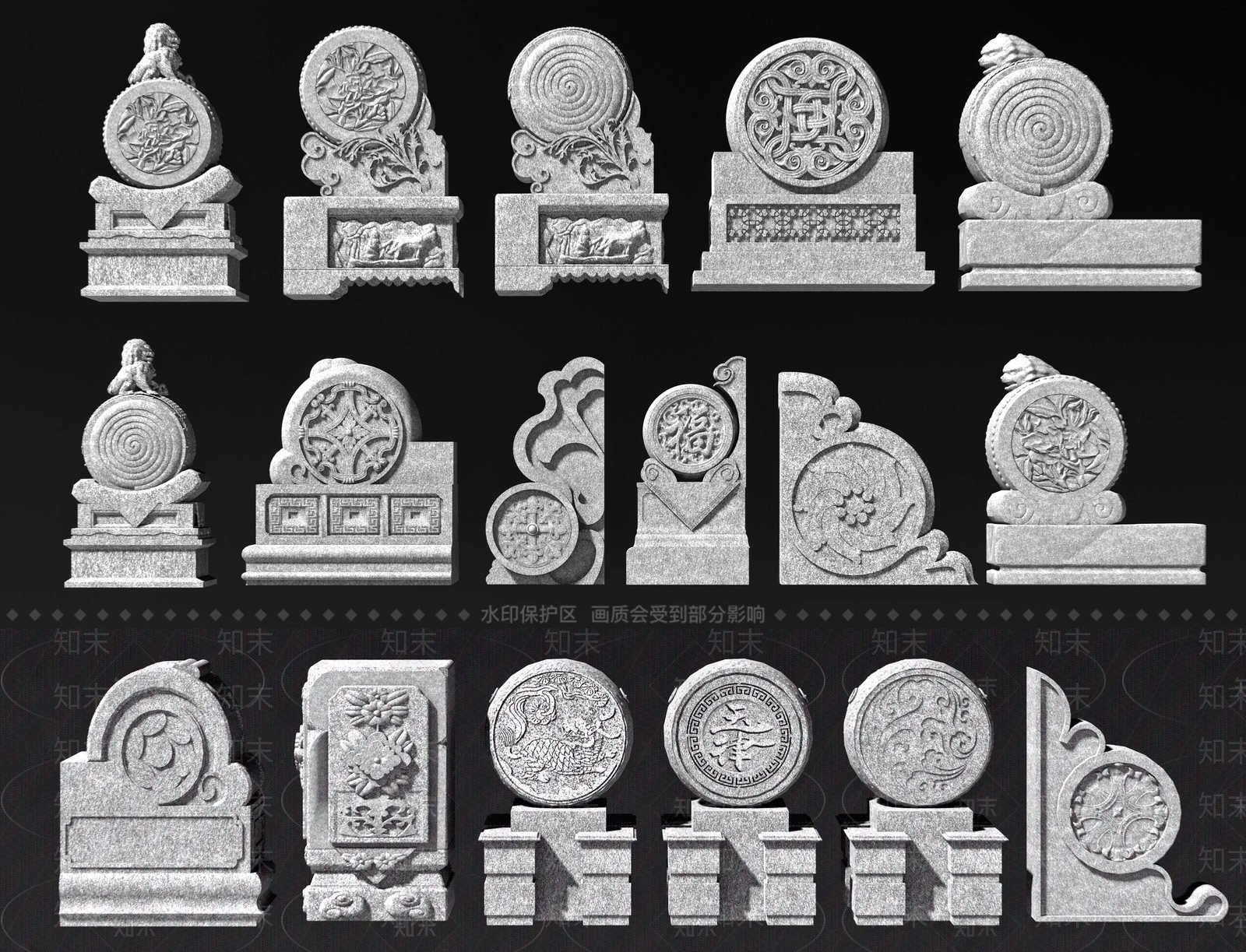 中式抱鼓石3D模型下载【ID:1184649533】