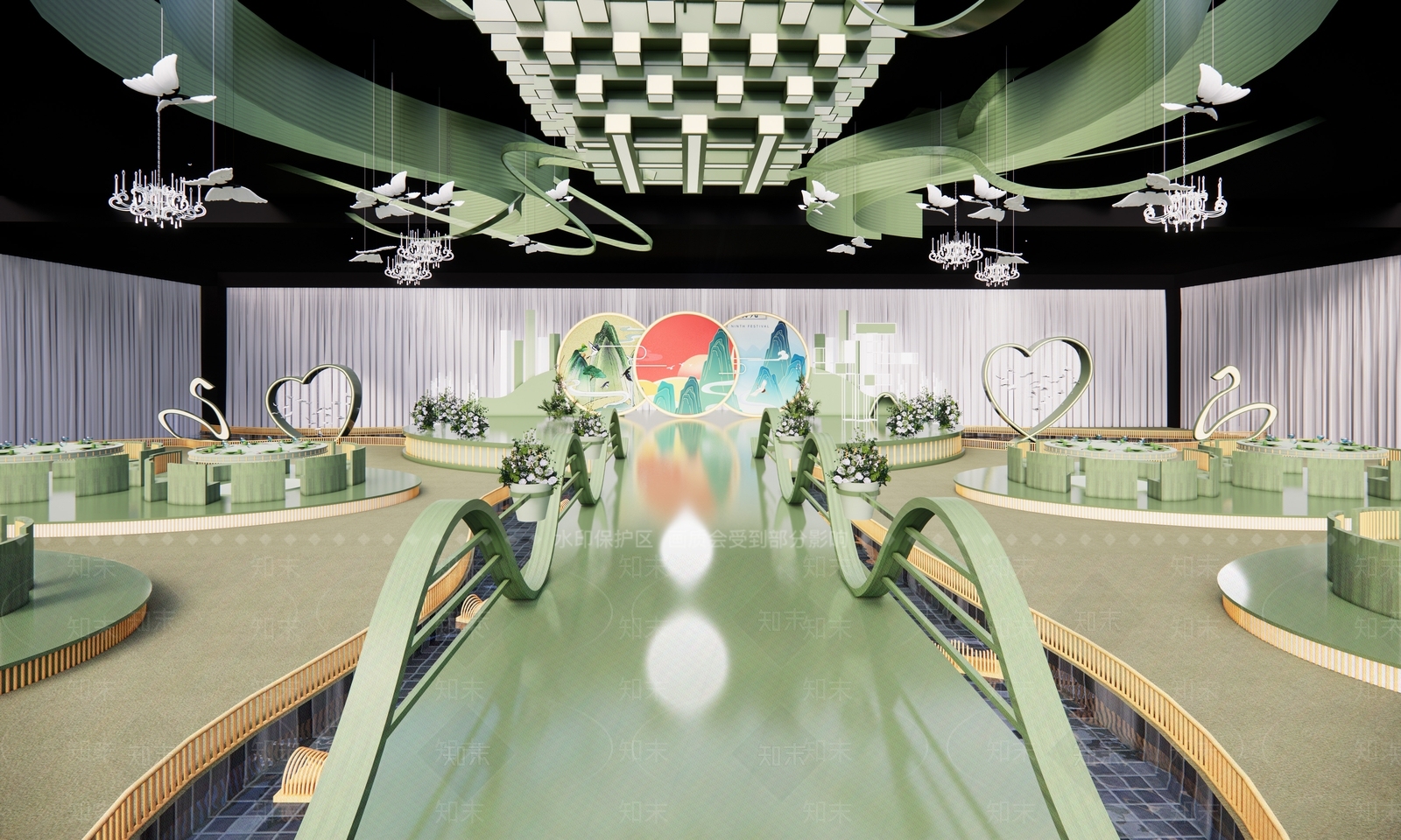 现代轻奢宴会厅SU模型下载【ID:1184662231】