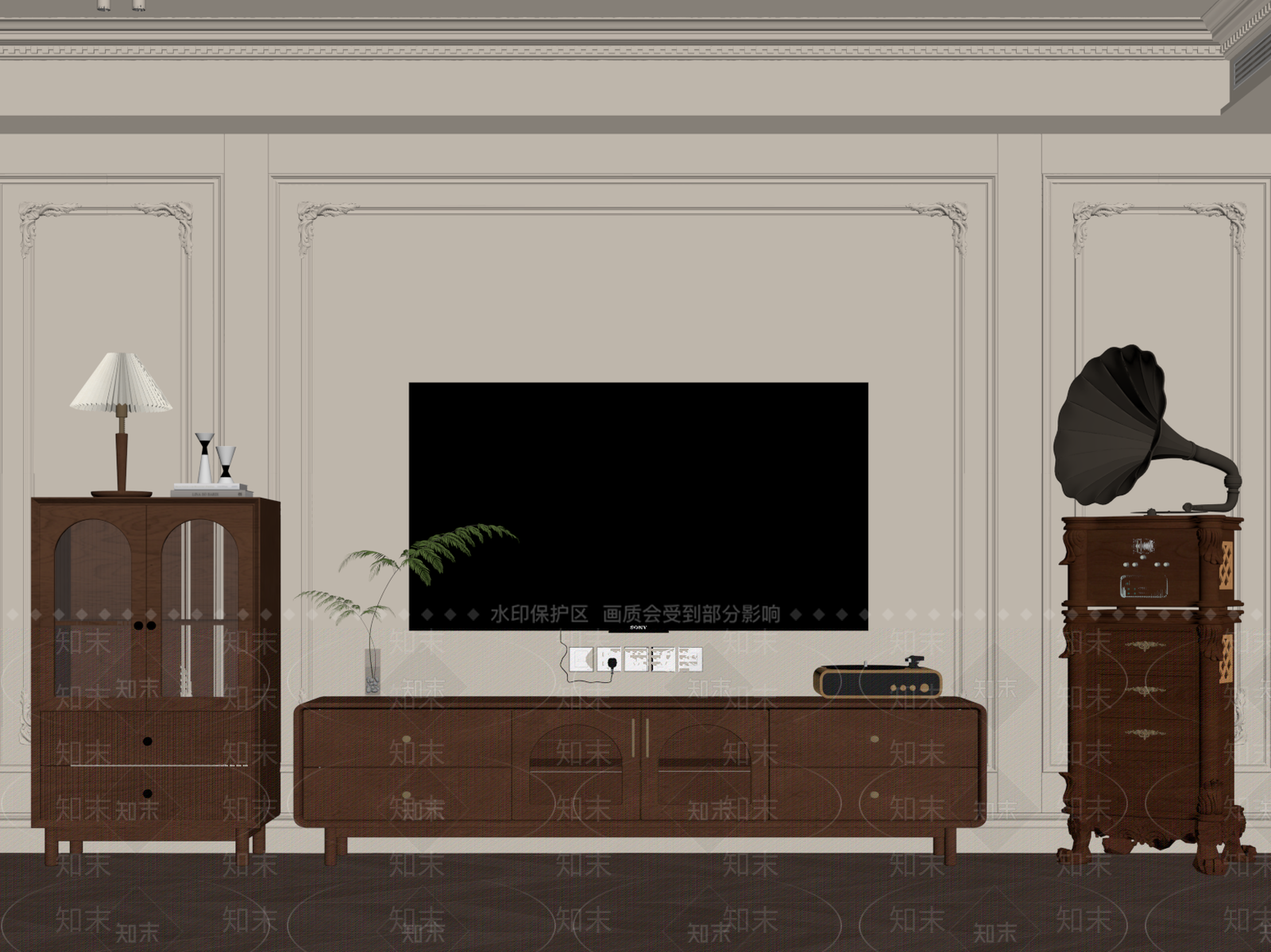 法式中古电视柜SU模型下载【ID:1184663252】