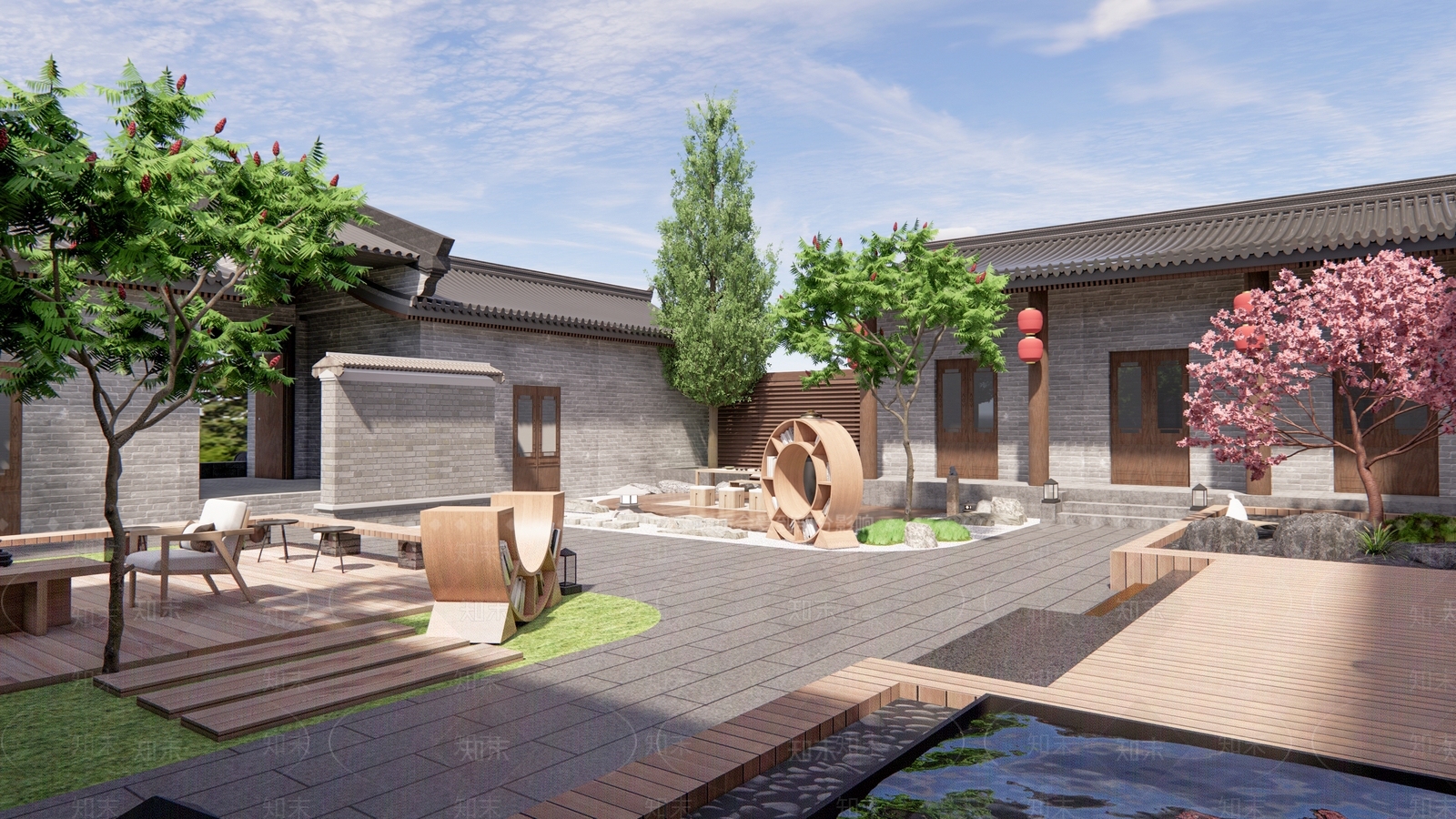 中式新中式乡村庭院SU模型下载【ID:1184664963】