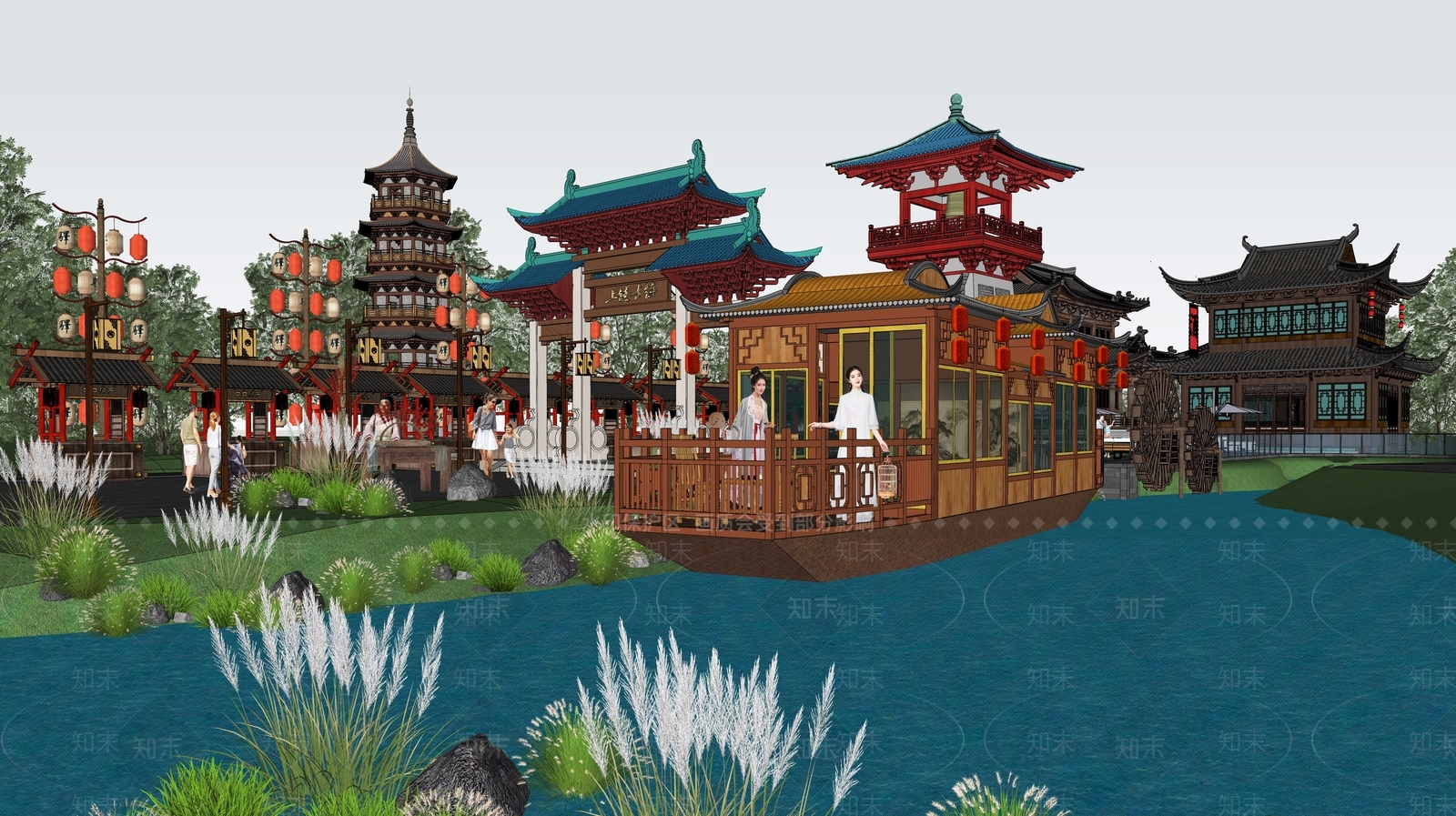 中式商业街SU模型下载【ID:1184671880】