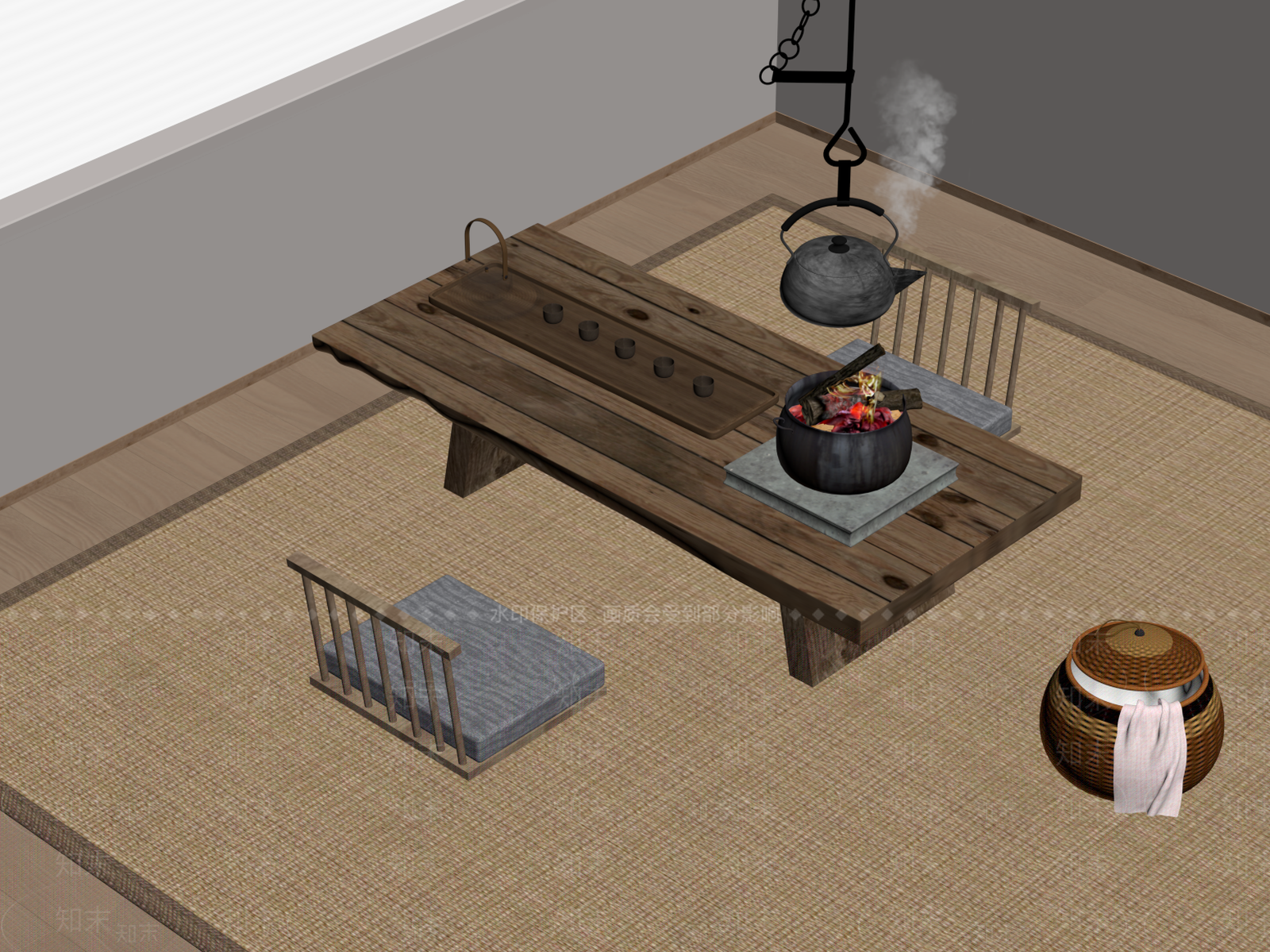 侘寂茶桌椅SU模型下载【ID:1184671421】