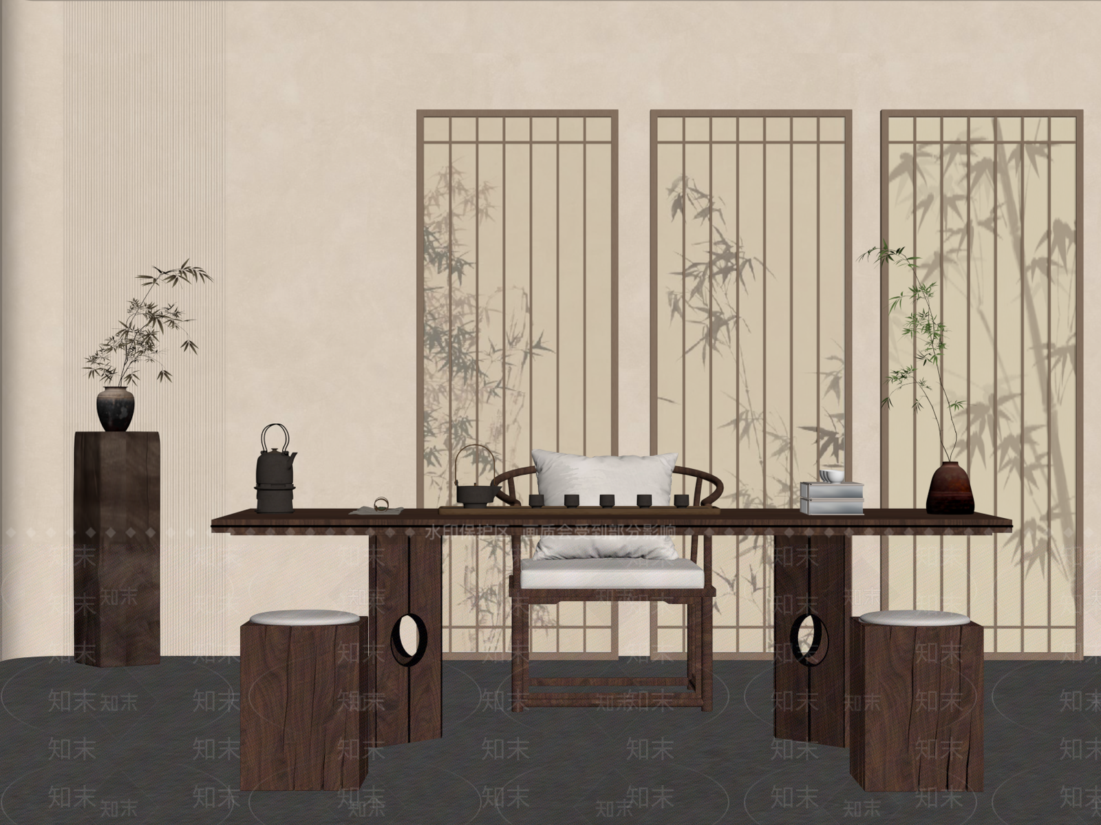 新中式茶室SU模型下载【ID:1184672013】
