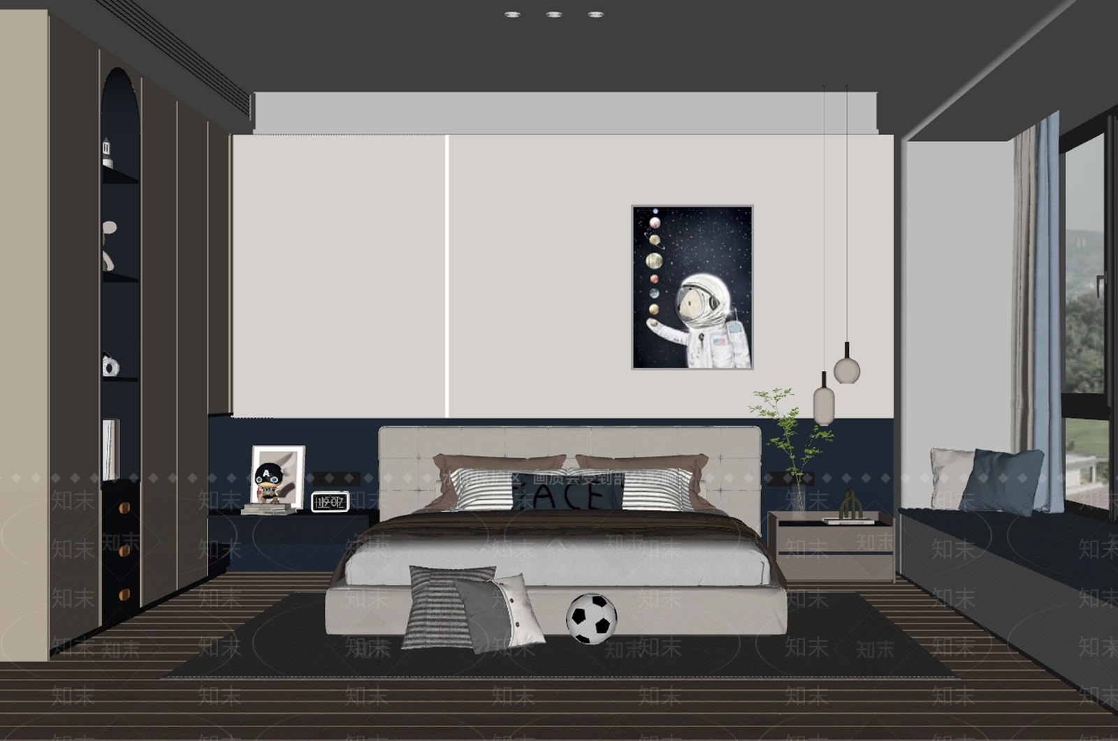 现代男孩房SU模型下载【ID:1184677127】