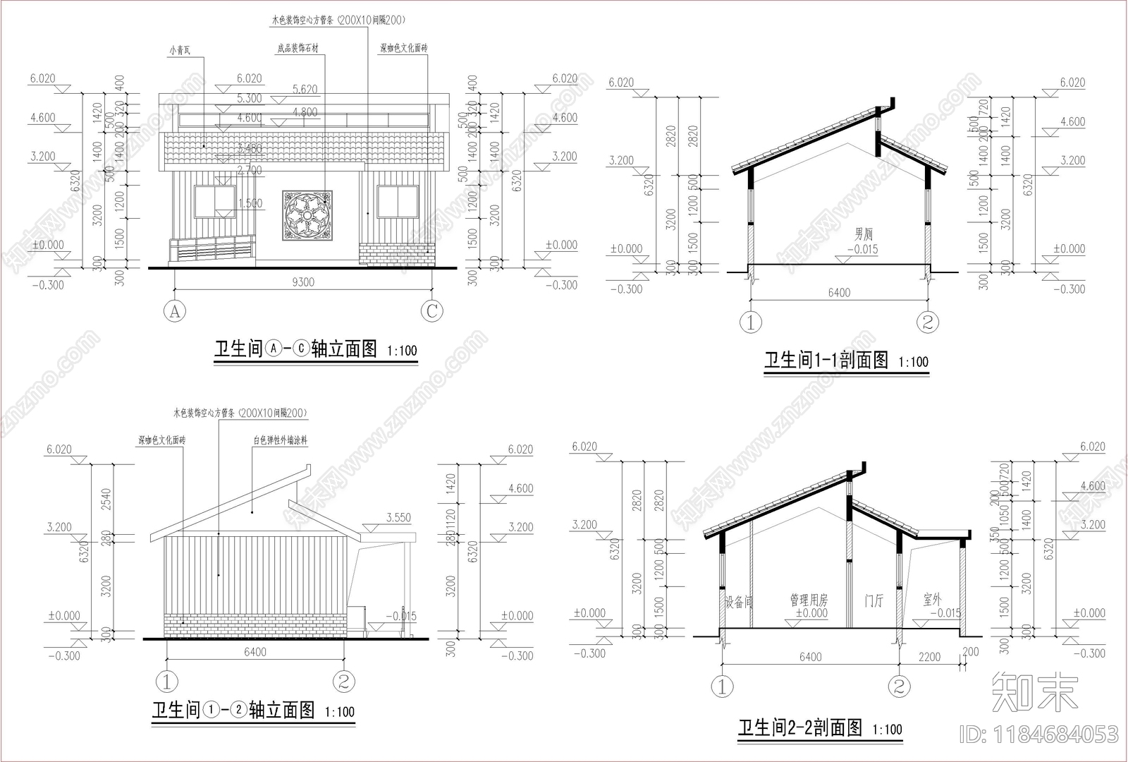 现代新中式公厕施工图下载【ID:1184684053】