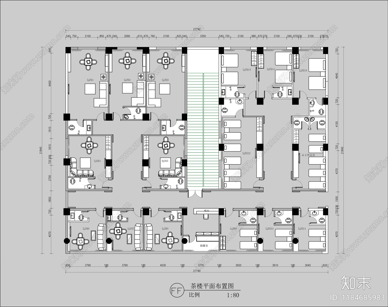 现代茶馆cad施工图下载【ID:1184685983】