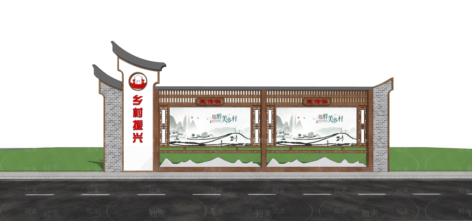 现代新中式宣传栏SU模型下载【ID:1184687982】