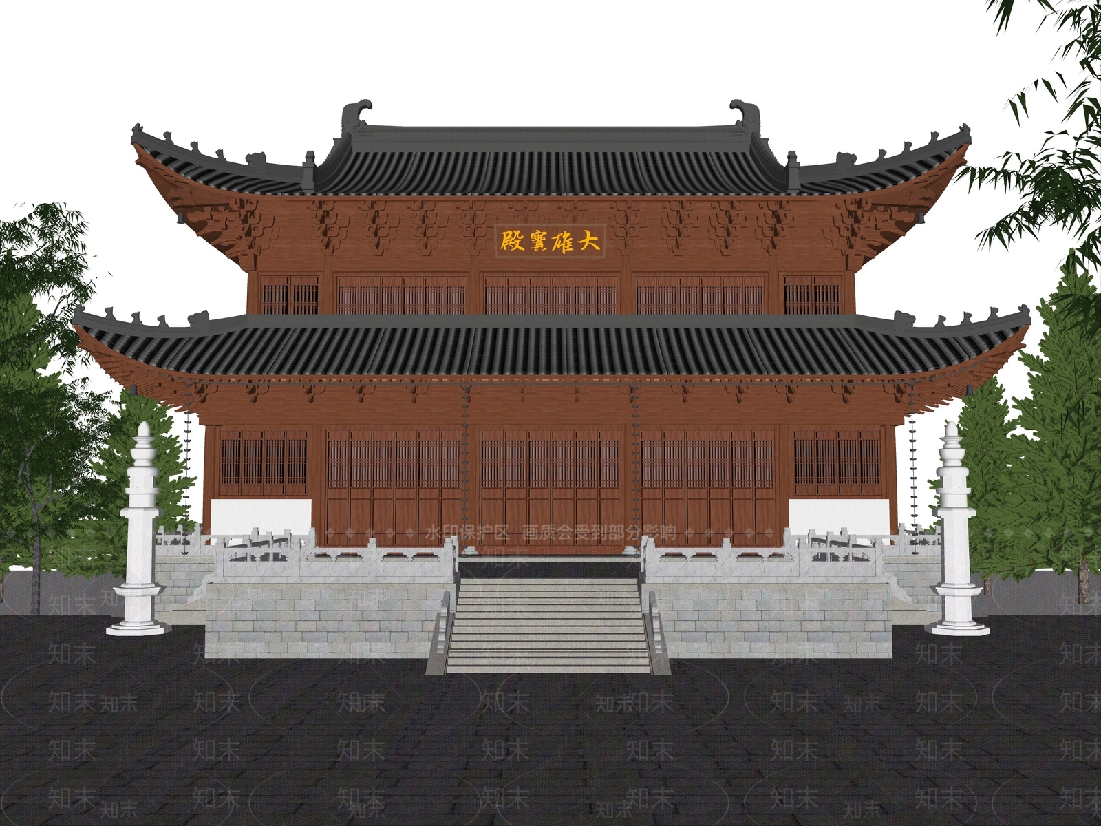 新中式中式古建筑SU模型下载【ID:1184690107】