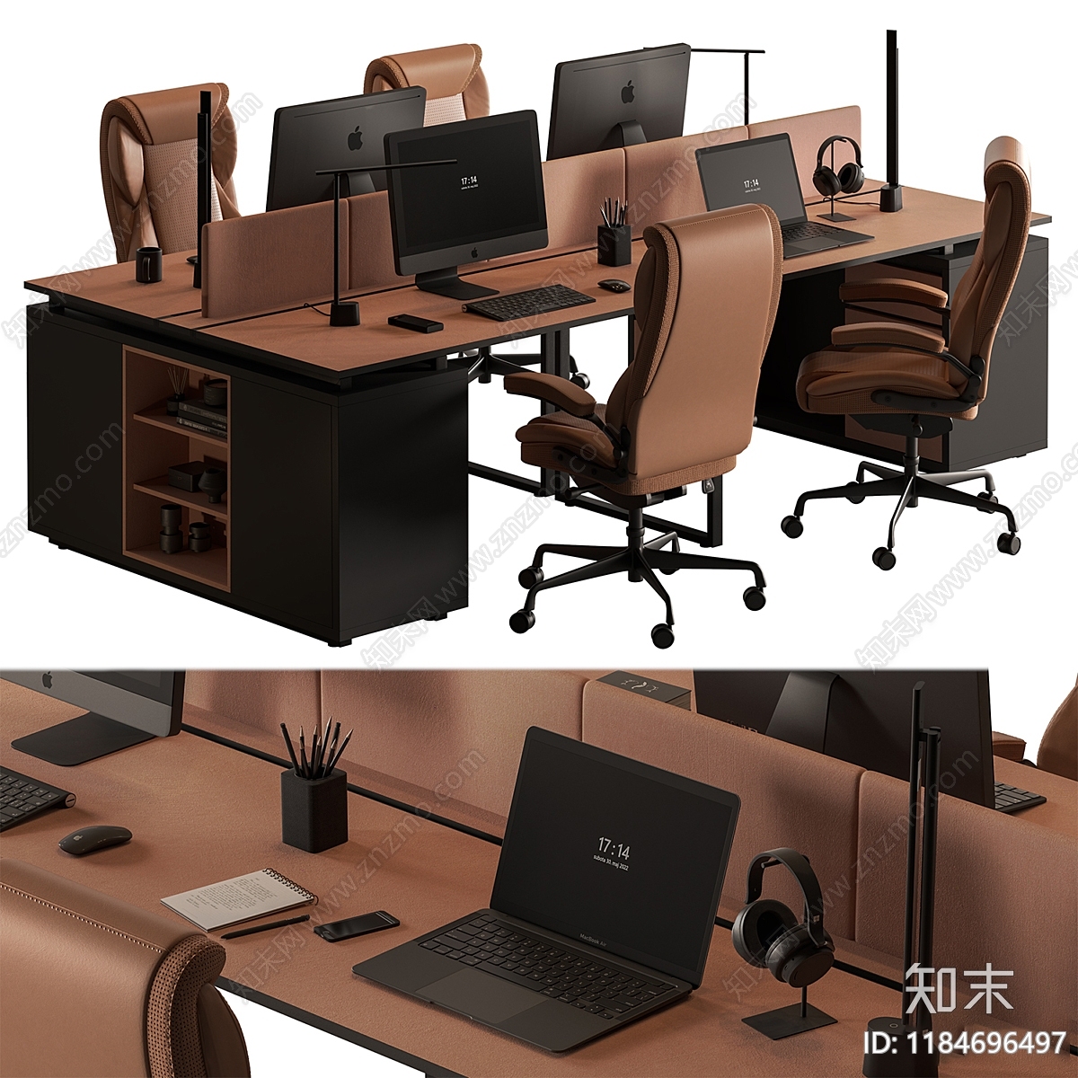 现代新中式办公桌椅3D模型下载【ID:1184696497】